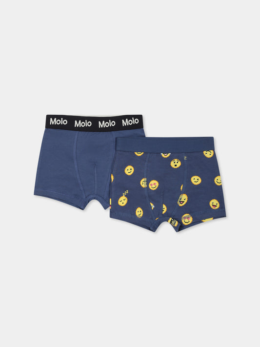 Set boxer blu Justin per bambino con stampa emoji,Molo,1W24Q201 9218