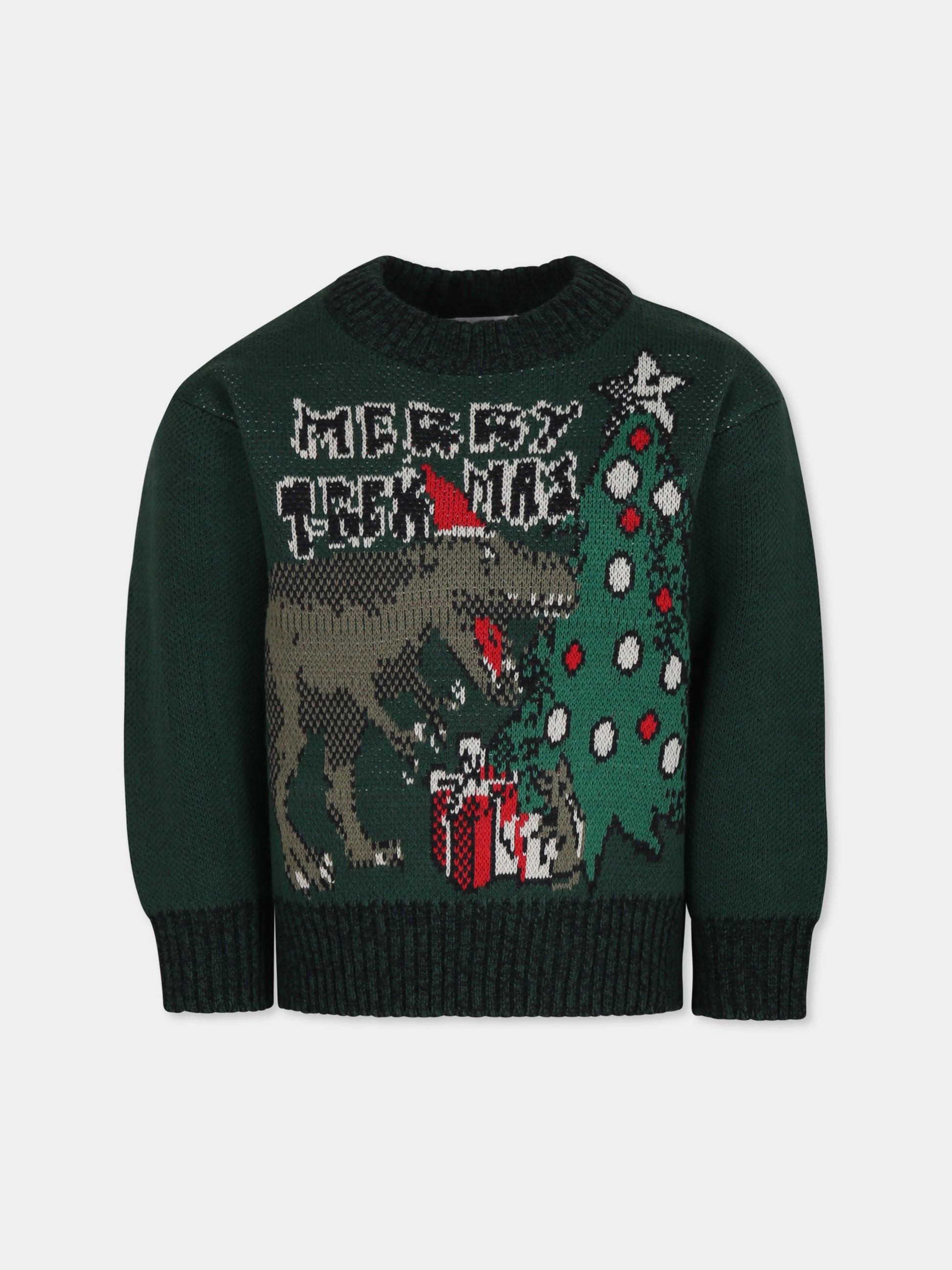 Maglione verde Bello per bambino con dinosauro e albero di Natale,Molo,1W24K207 3677