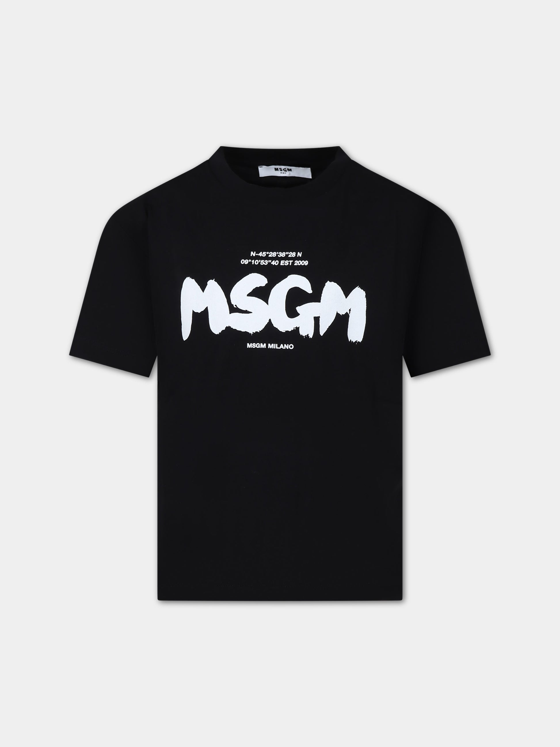 T-shirt nera per bambino con logo,Msgm Kids,F3MSJBTH200 110