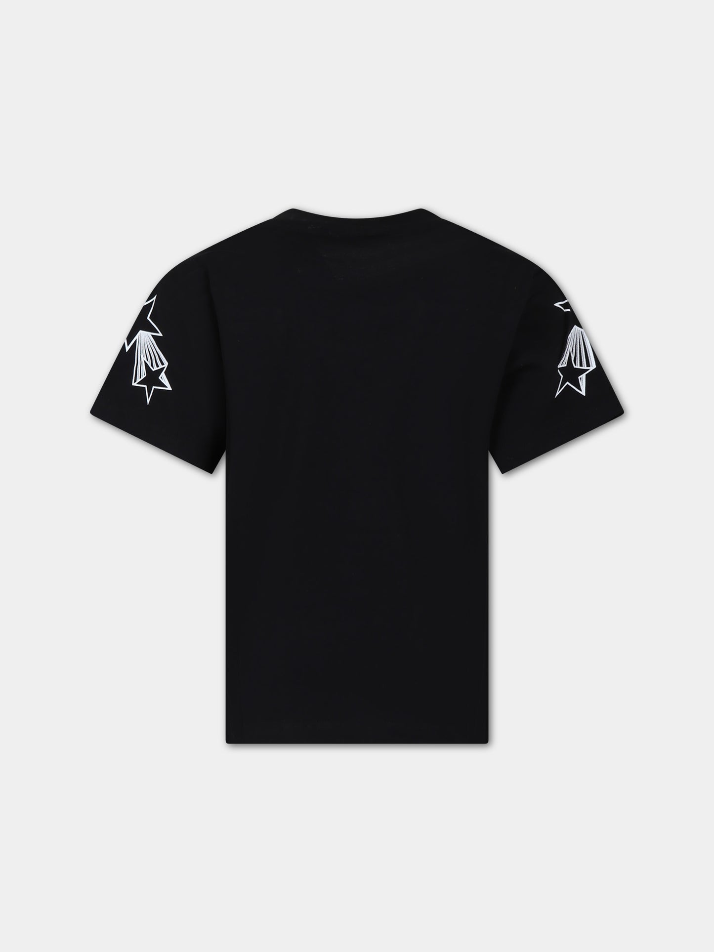 T-shirt nera per bambina con logo e stelle,Msgm Kids,F3MSJGTH135 110