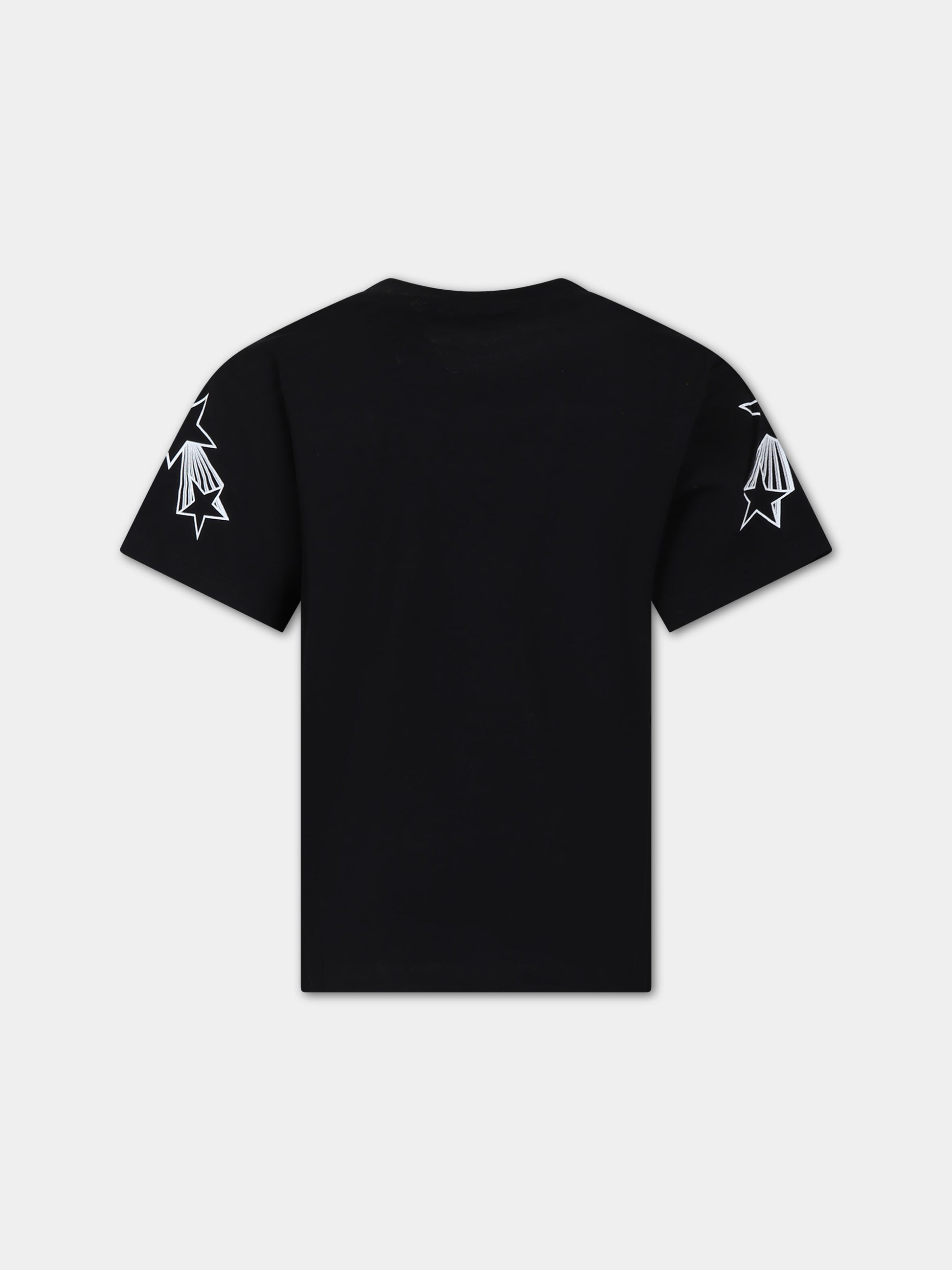 T-shirt nera per bambina con logo e stelle,Msgm Kids,F3MSJGTH135 110