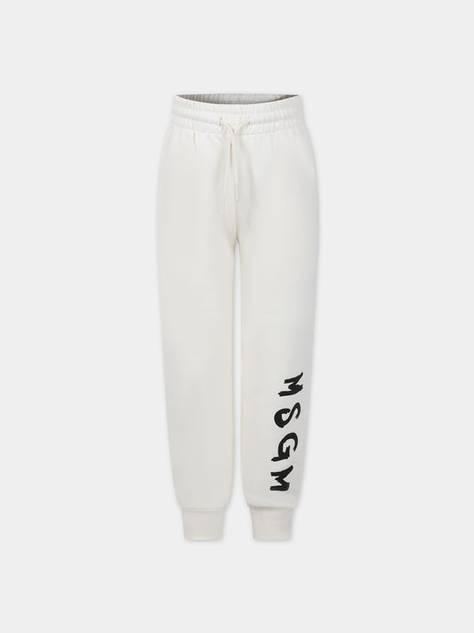 Pantaloni avorio per bambini con logo,Msgm Kids,F3MSJUFP027 013