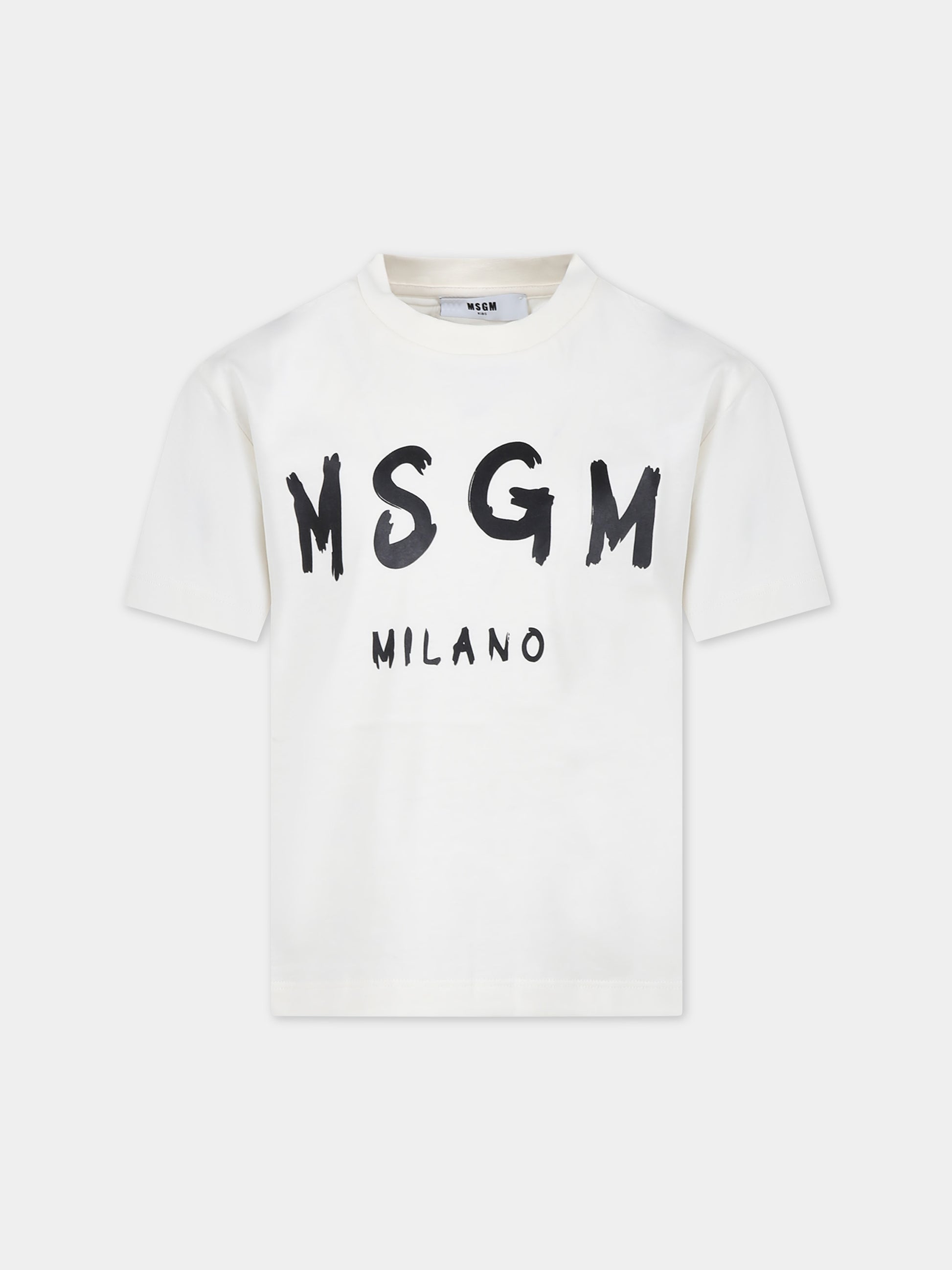 T-shirt avorio per bambini con logo,Msgm Kids,F3MSJUTH011 013