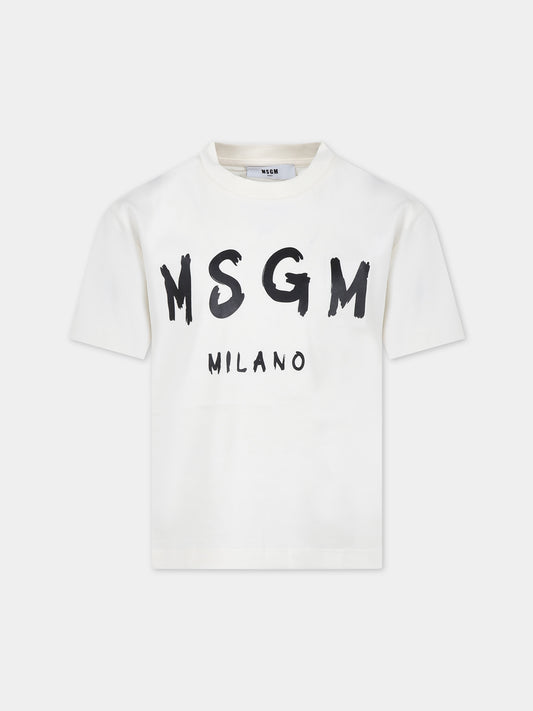 T-shirt avorio per bambini con logo,Msgm Kids,F3MSJUTH011 013