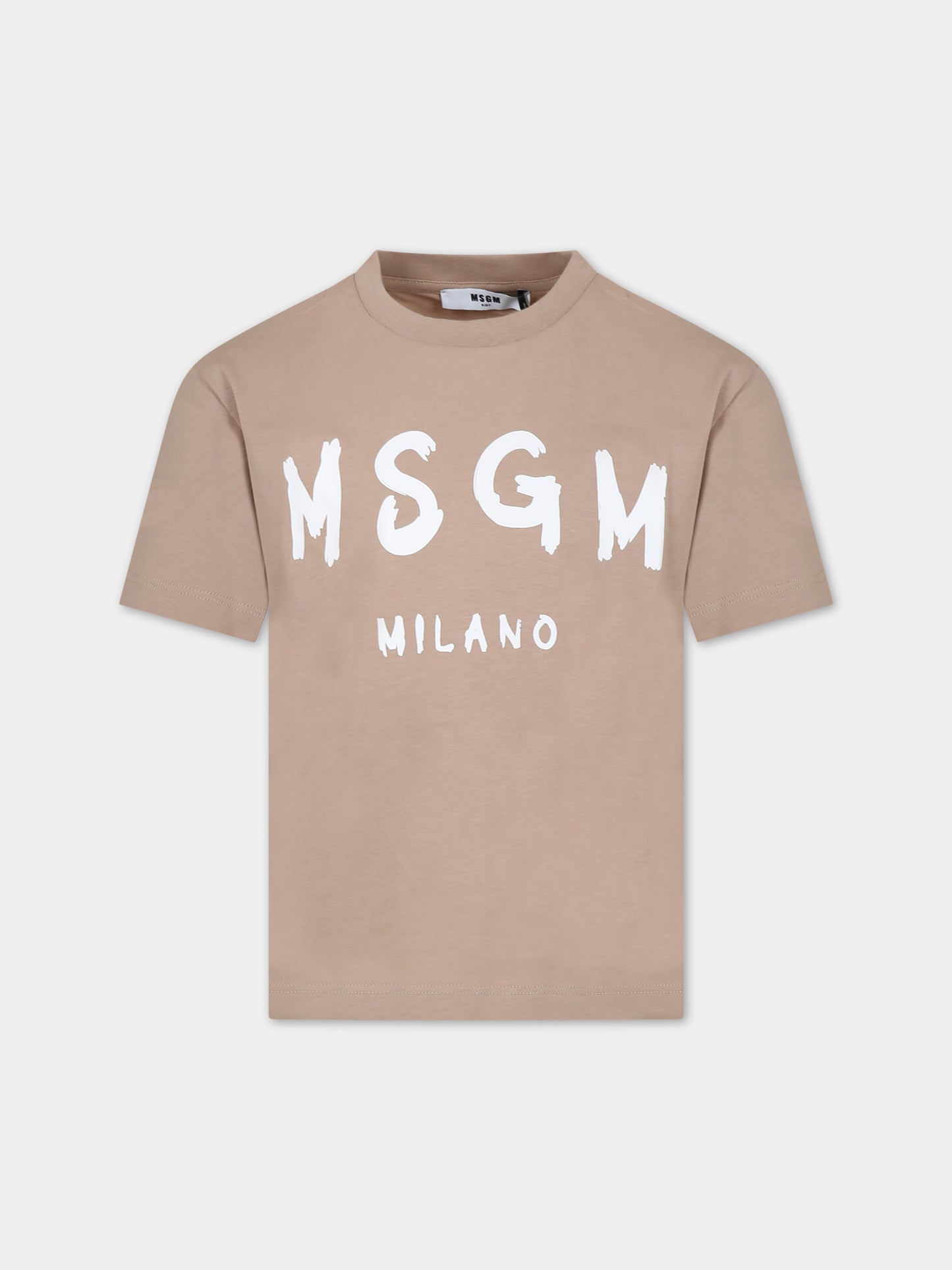 T-shirt beige per bambini con logo,Msgm Kids,F3MSJUTH011 015