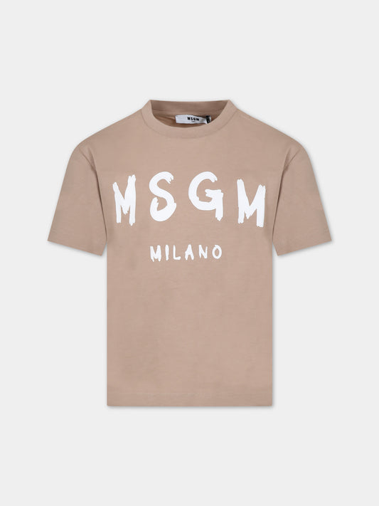 T-shirt beige per bambini con logo,Msgm Kids,F3MSJUTH011 015