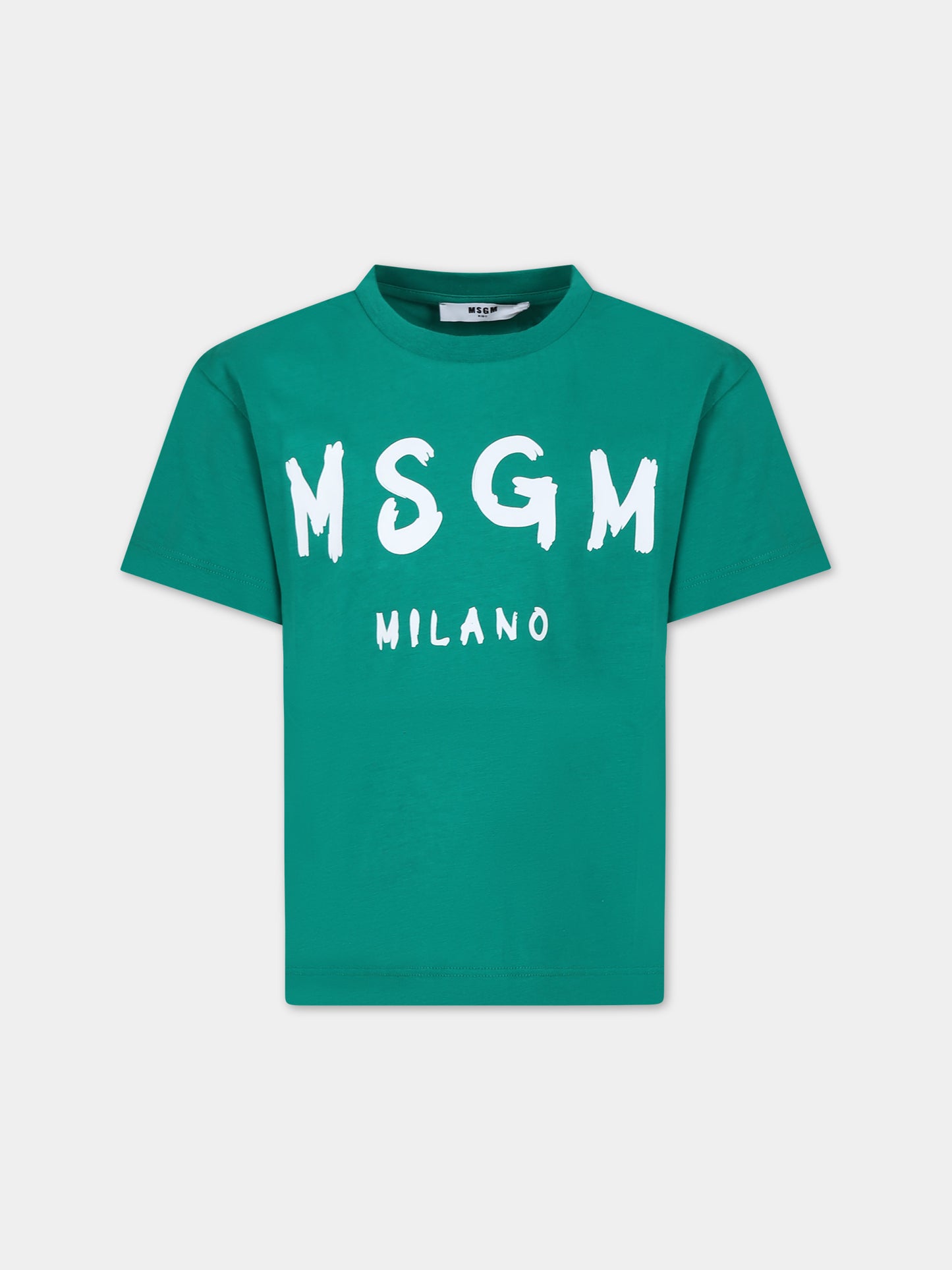 T-shirt verde per bambina con logo,Msgm Kids,F3MSJUTH011 080