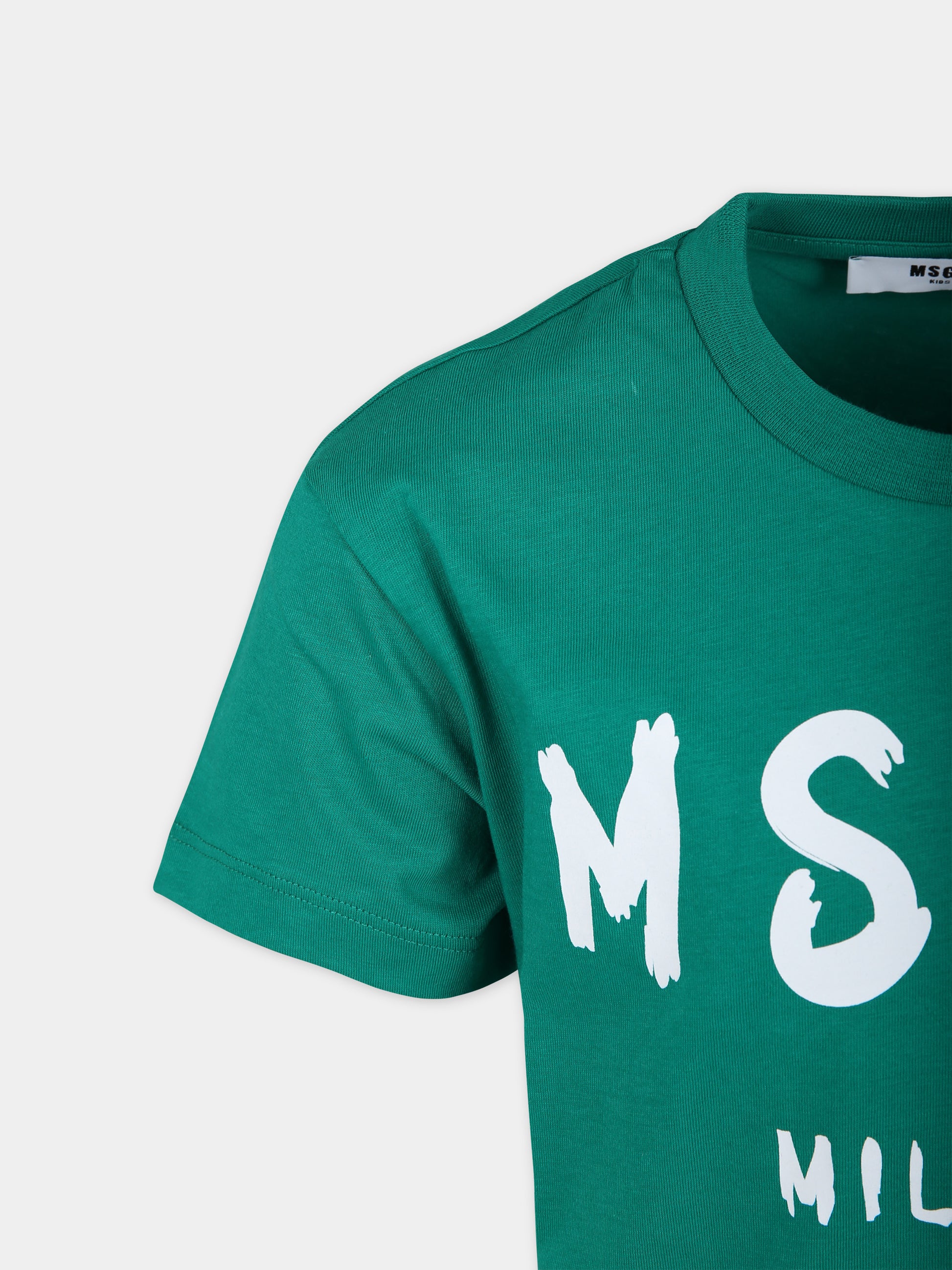 T-shirt verde per bambina con logo,Msgm Kids,F3MSJUTH011 080