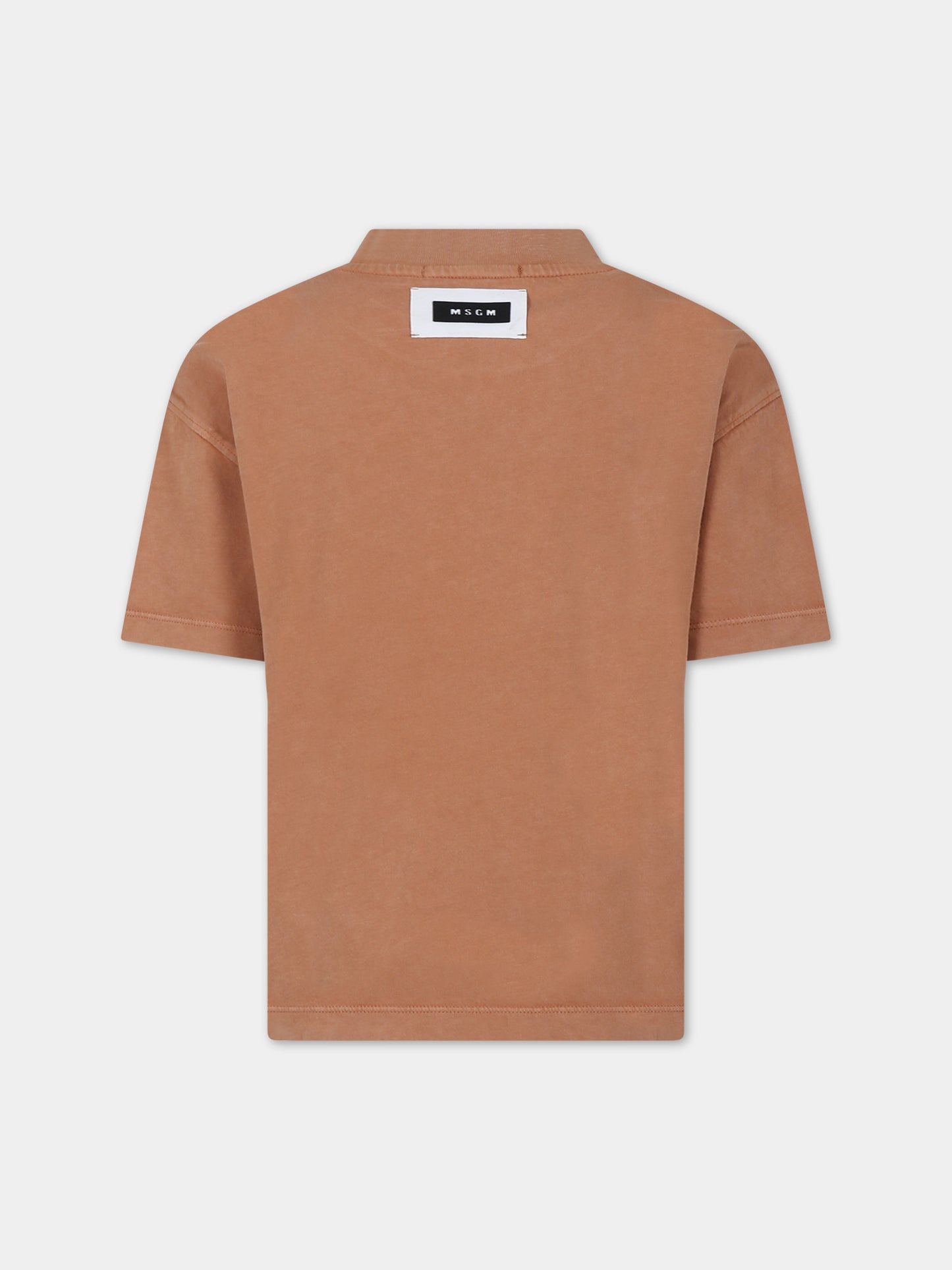 T-shirt beige per bambini con logo,Msgm Kids,F3MSJUTH181 924