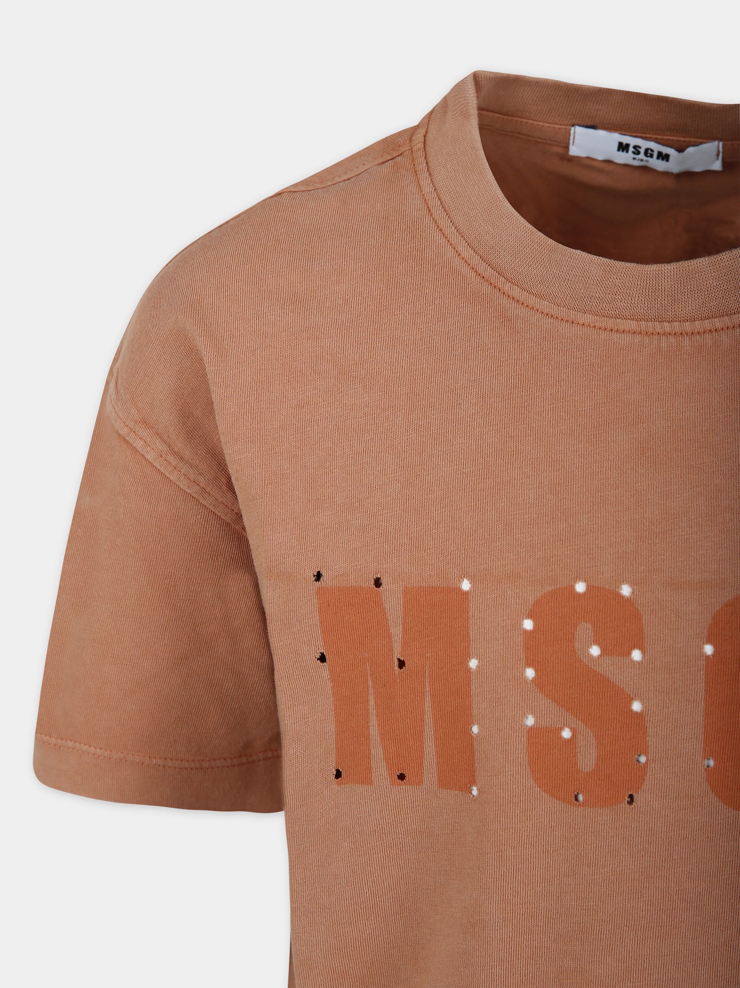 T-shirt beige per bambini con logo,Msgm Kids,F3MSJUTH181 924