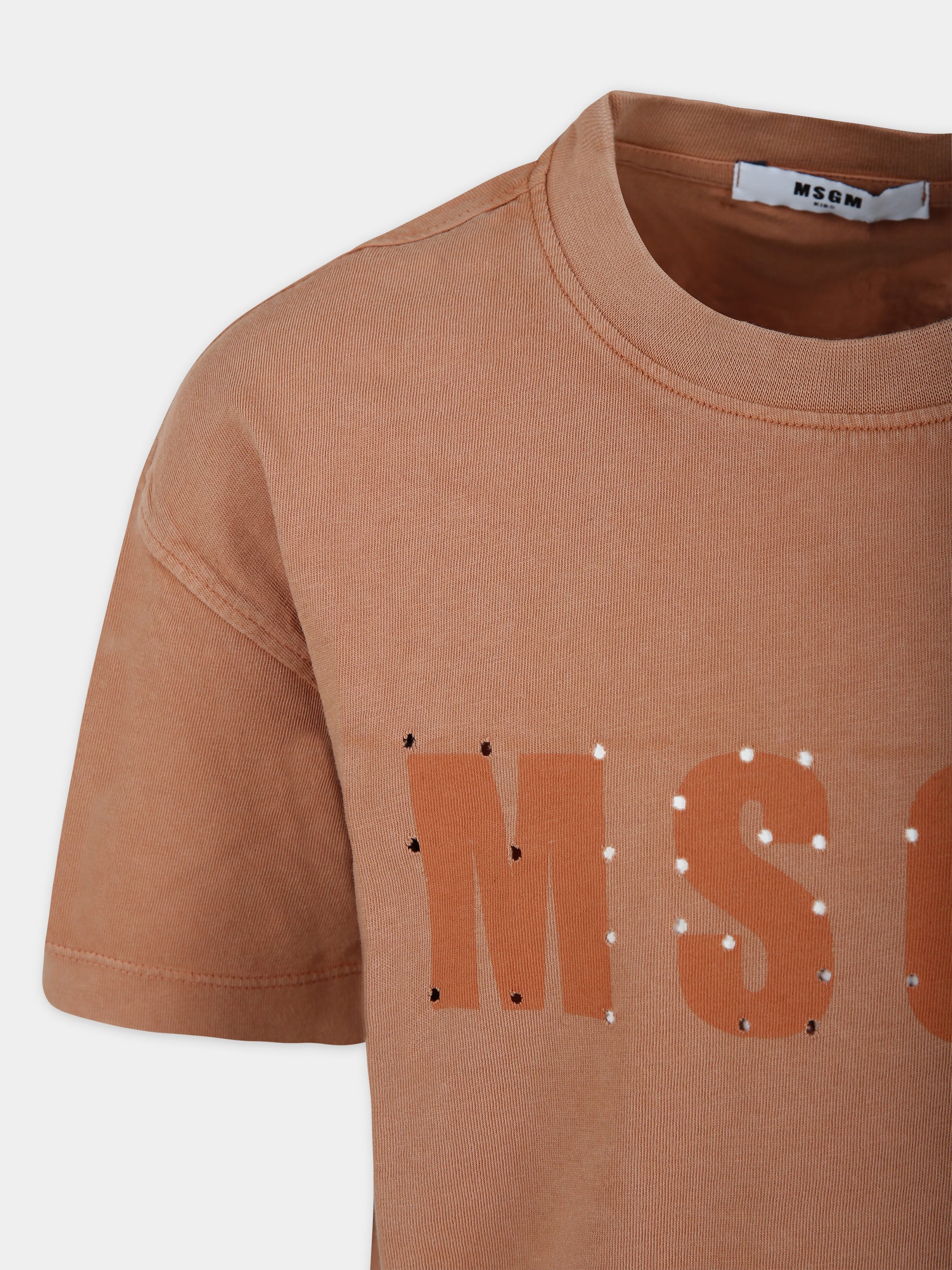 T-shirt beige per bambini con logo,Msgm Kids,F3MSJUTH181 924