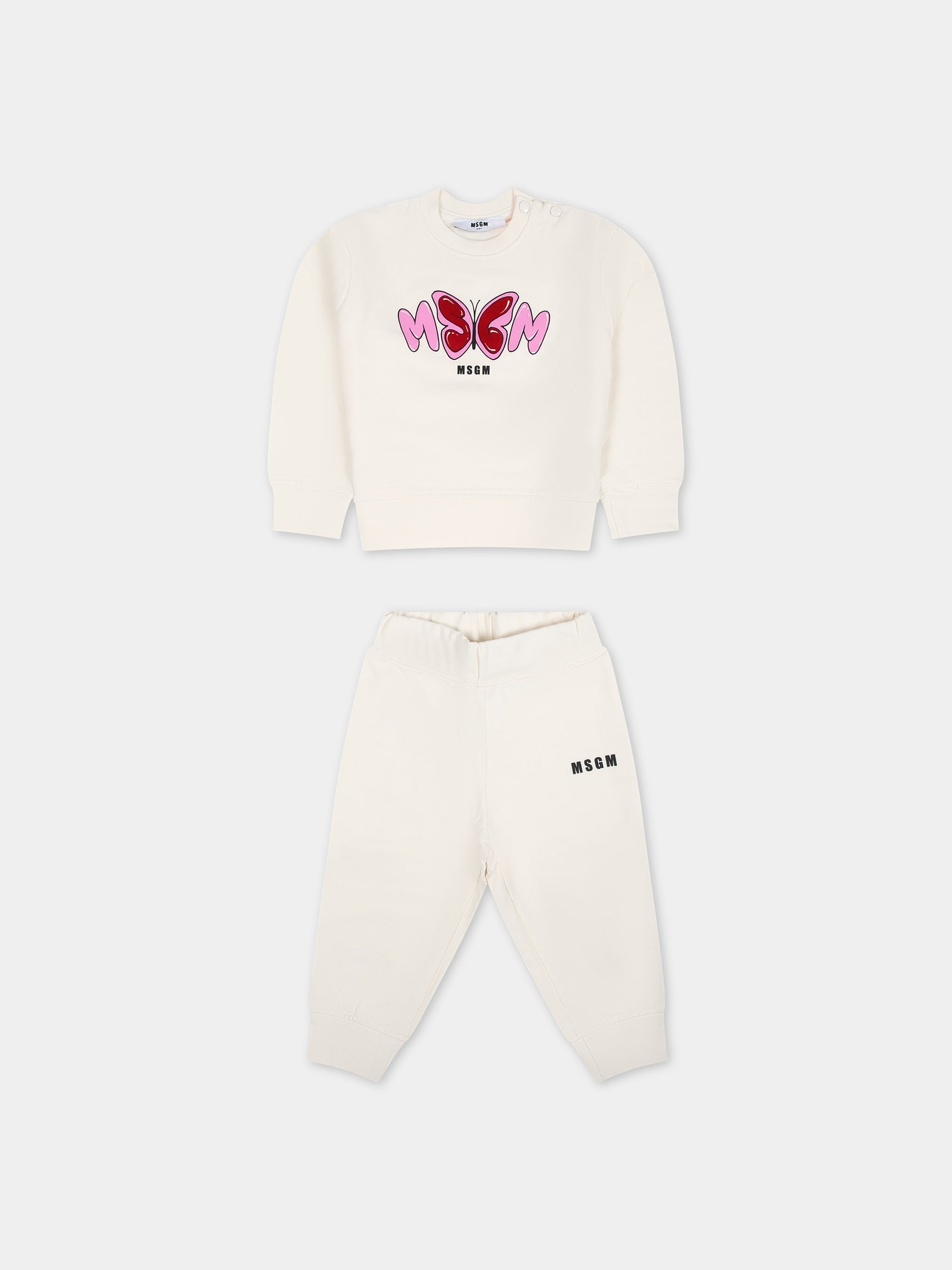 Completo bianco per neonata con logo,Msgm Kids,F3MSNGTP221 013