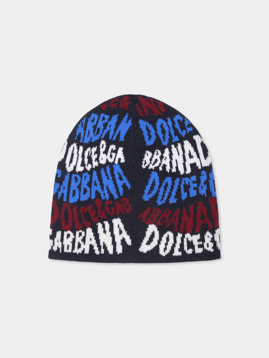 Berretto blu per bambino con logo,Dolce & Gabbana Kids,LBKH93 JCVV3 S9000