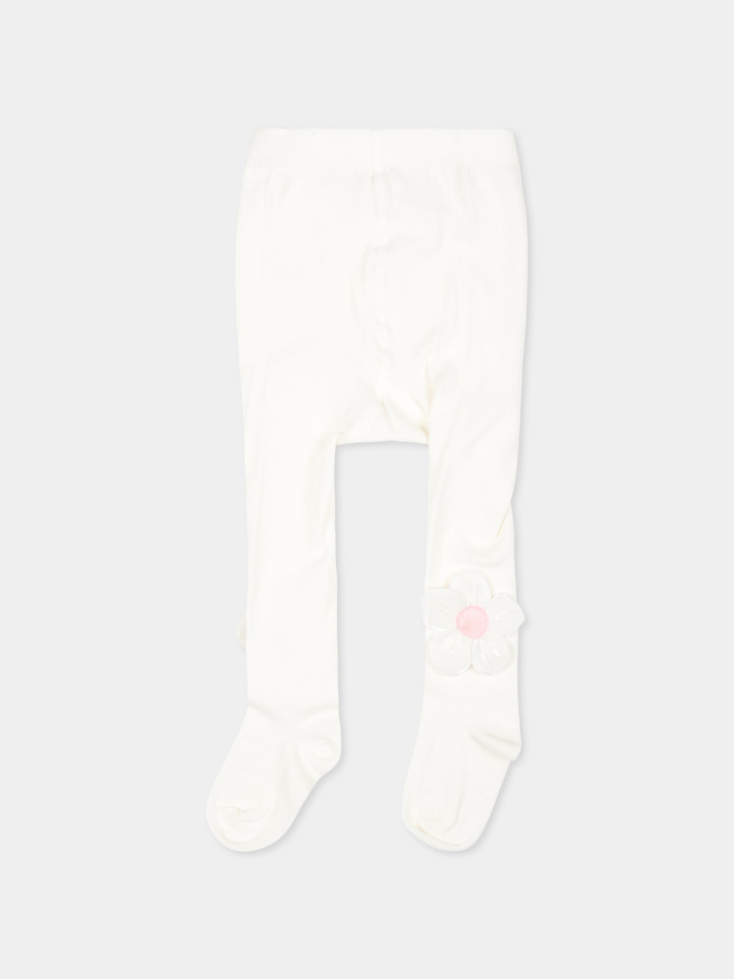 Collant bianco per neonata con fiore,Monnalisa,39D006 4707 0001