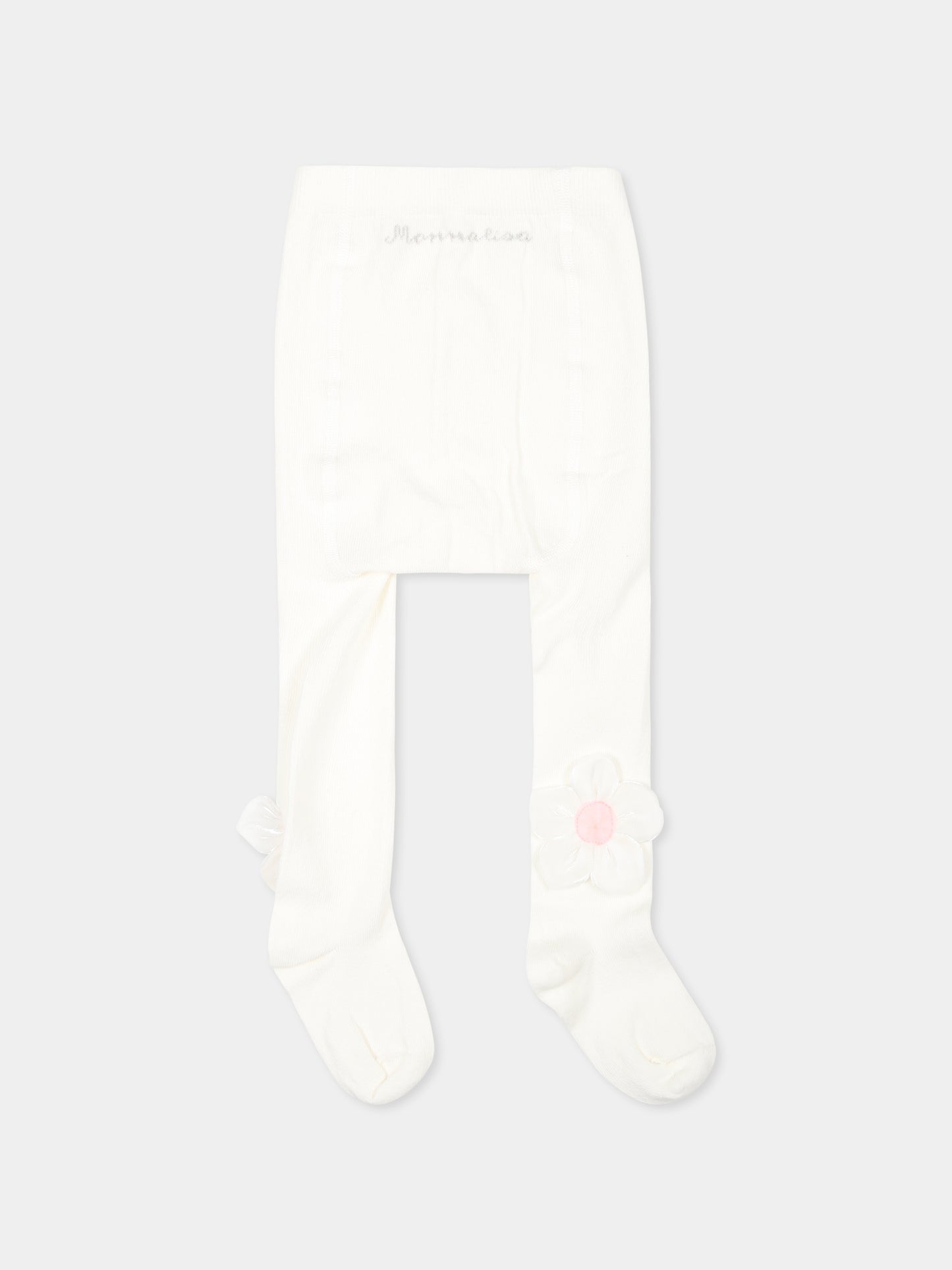 Collant bianco per neonata con fiore,Monnalisa,39D006 4707 0001