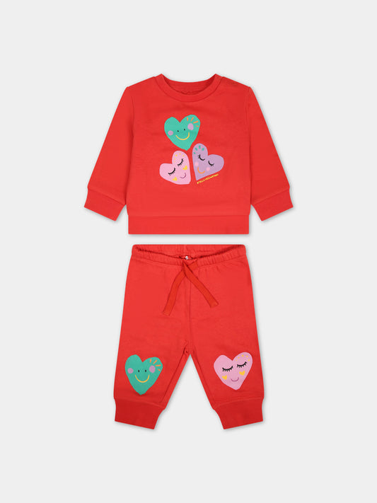 Completo rosso per neonata con cuori multicolor,Stella Mccartney Kids,TT3040 Z0447 412