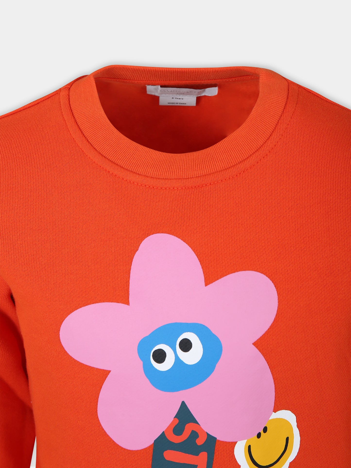Felpa arancione per bambina con stampa fiore multicolor,Stella Mccartney Kids,TT4B60 Z0447 437