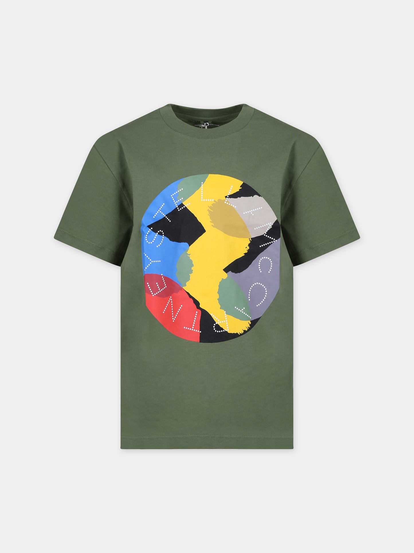 T-shirt verde per bambino con logo e stampa,Stella Mccartney Kids,TT8P21 Z0434 722