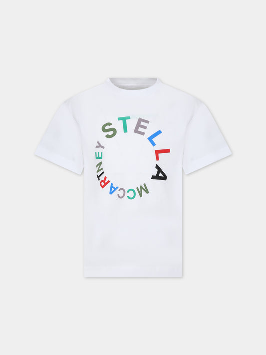 T-shirt bianca per bambini con logo multicolor,Stella Mccartney Kids,TT8S31 Z0434 100