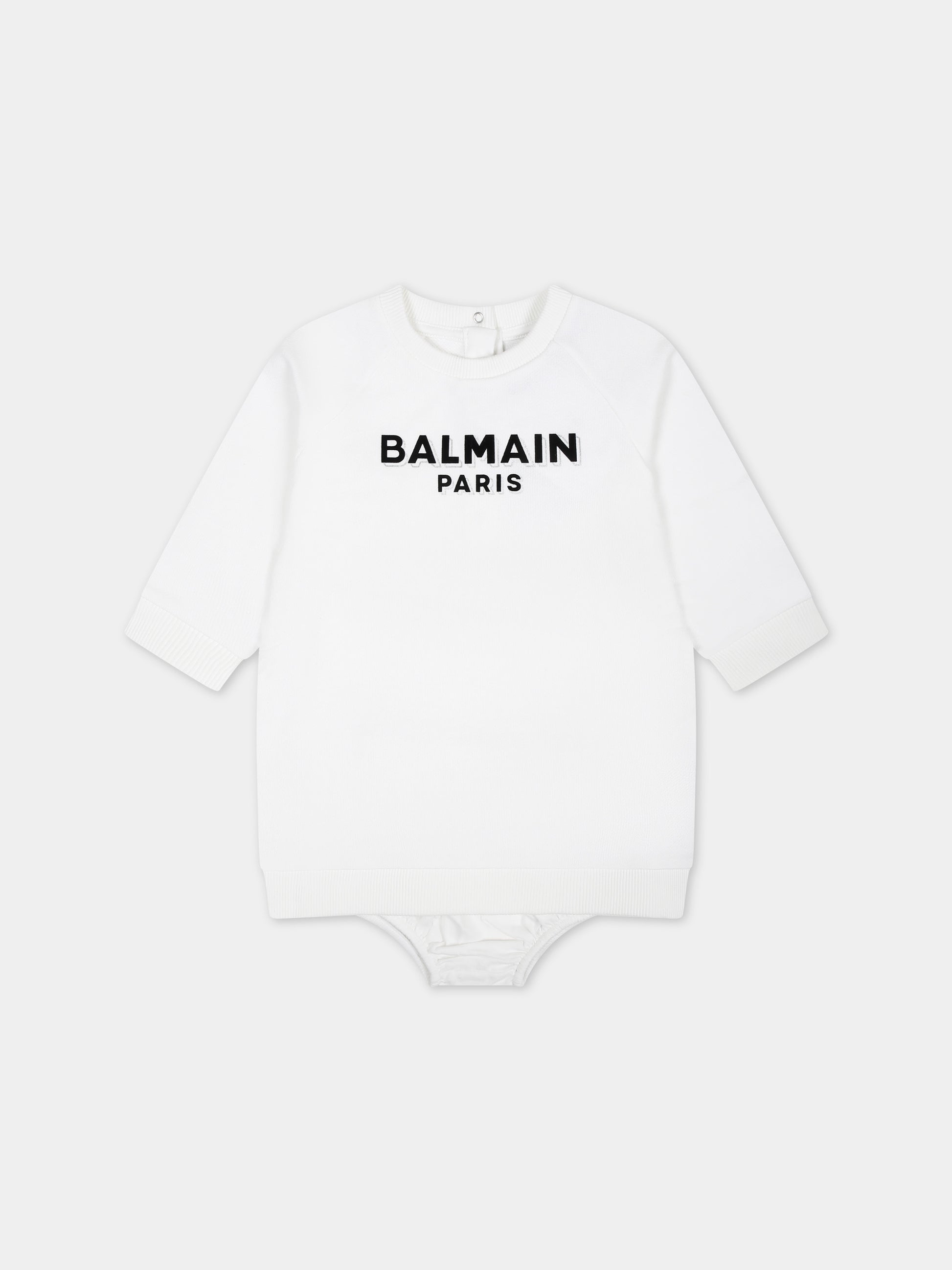 Vestito bianco per neonata con logo nero,Balmain Kids,BT1000 Z000 100AG