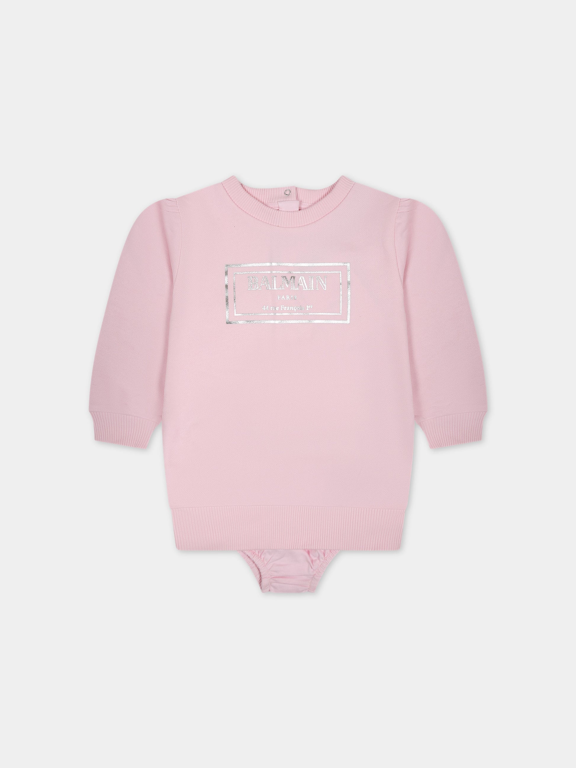 Vestito rosa per neonata con logo,Balmain Kids,BT1140 Z0081 540AG