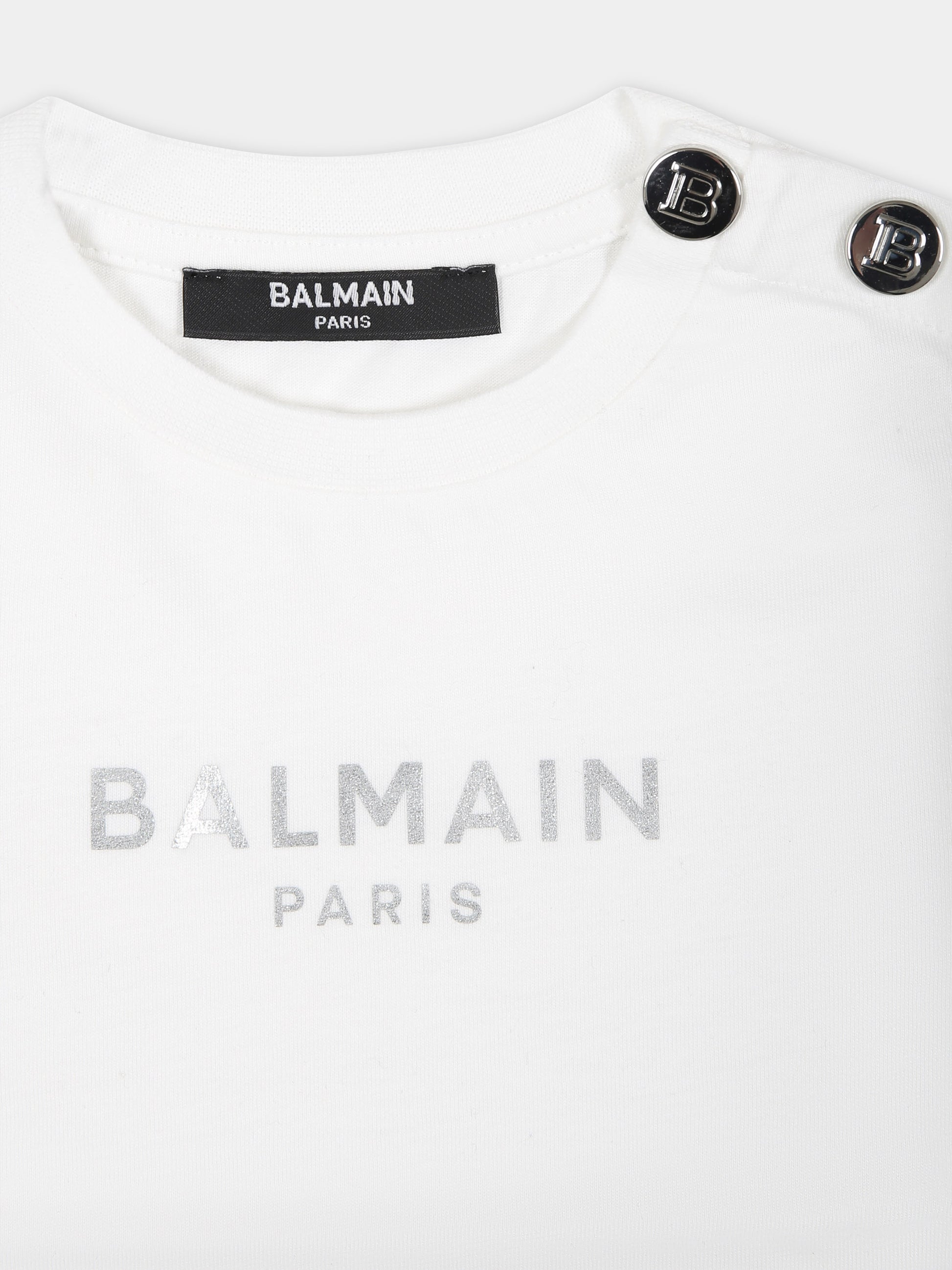 T-shirt bianca per neonata con logo,Balmain Kids,BT8001 Z0057 100AG