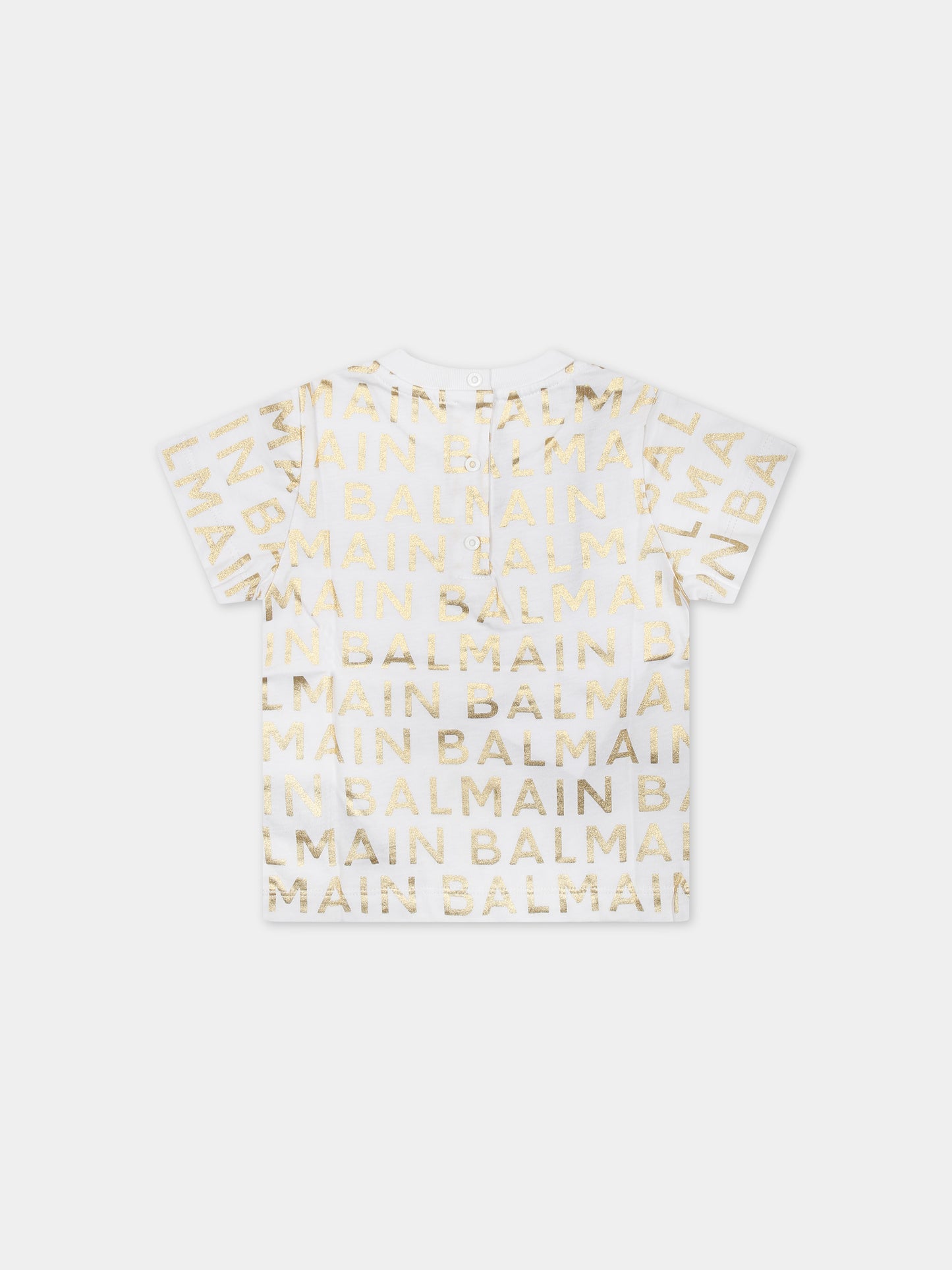 T-shirt bianca per neonati con logo oro all-over,Balmain Kids,BT8541 Z1523 100OR