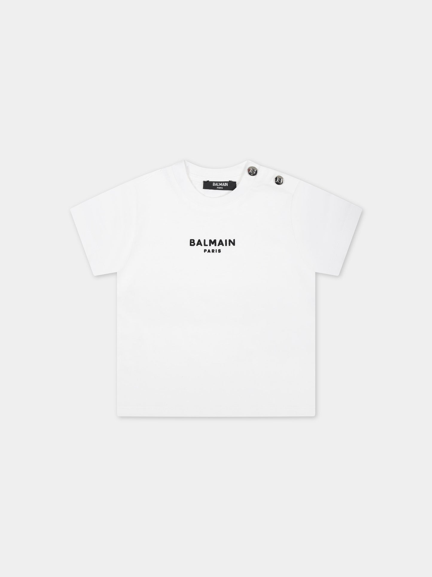 T-shirt bianca per neonati con logo,Balmain Kids,BT8581 Z0116 100NE