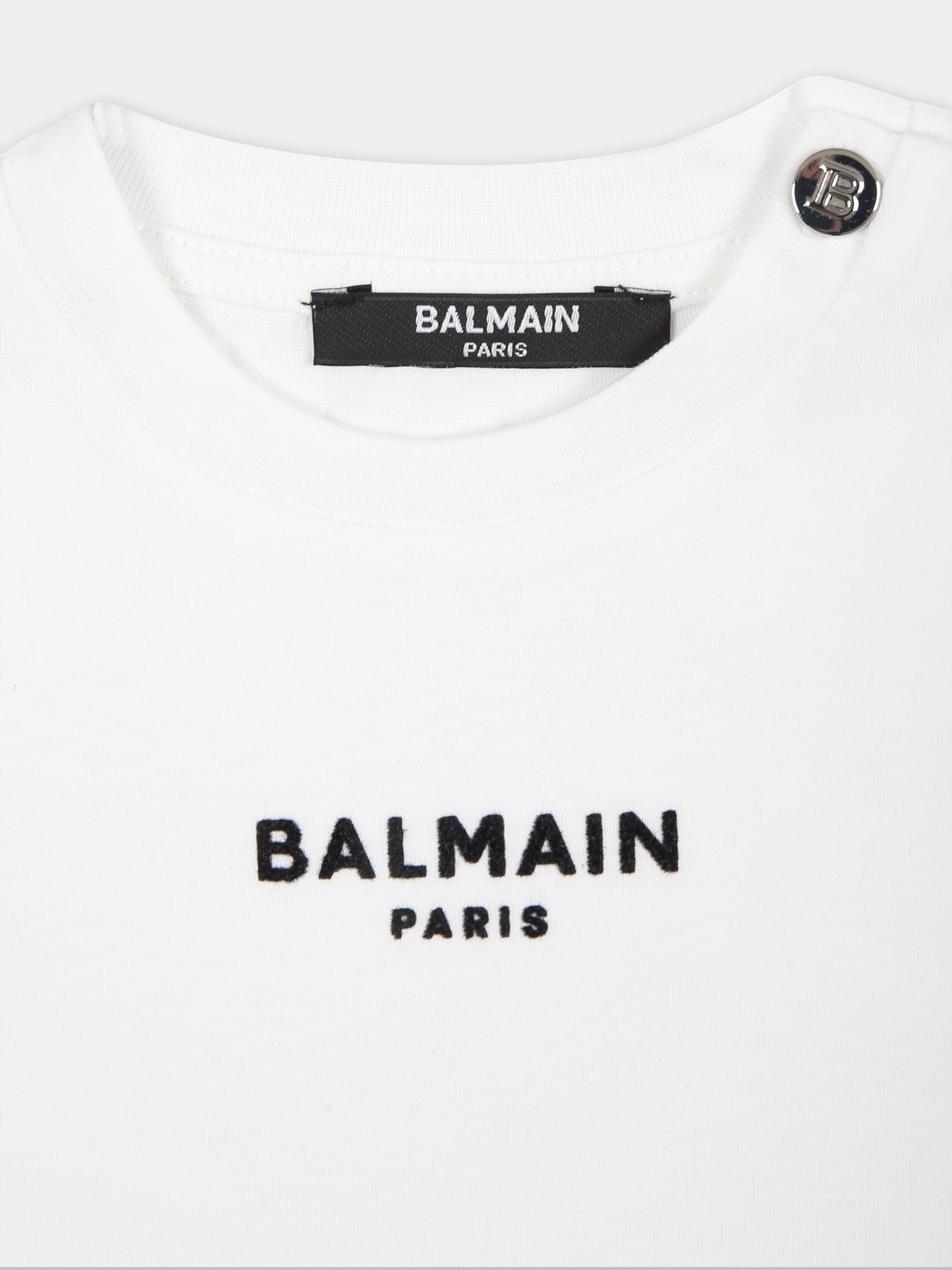 T-shirt bianca per neonati con logo,Balmain Kids,BT8581 Z0116 100NE