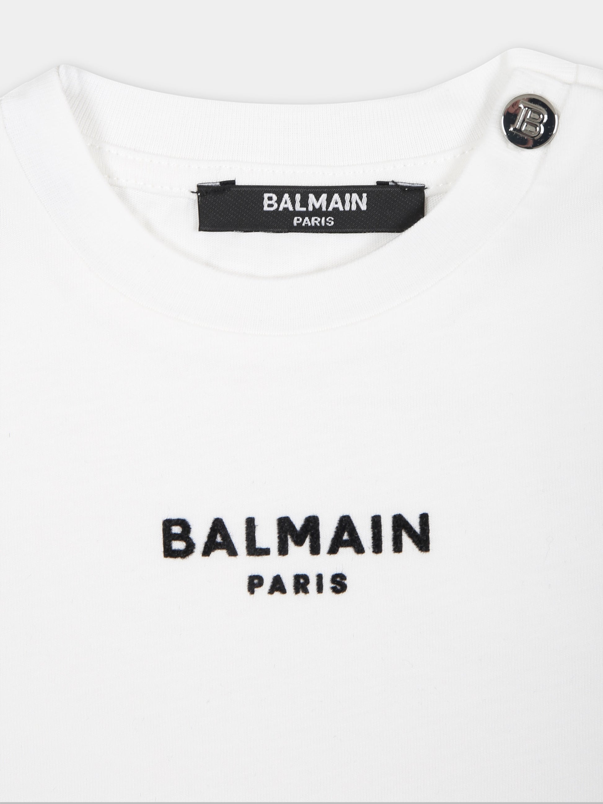 T-shirt bianca per neonati con logo,Balmain Kids,BT8581 Z0116 100NE
