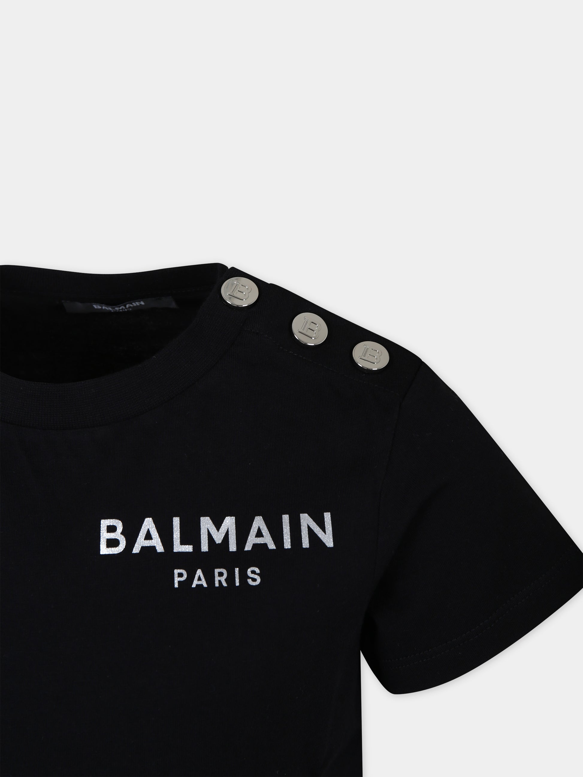 T-shirt nera per bambini con logo,Balmain Kids,BT8A11 Z0057 930AG