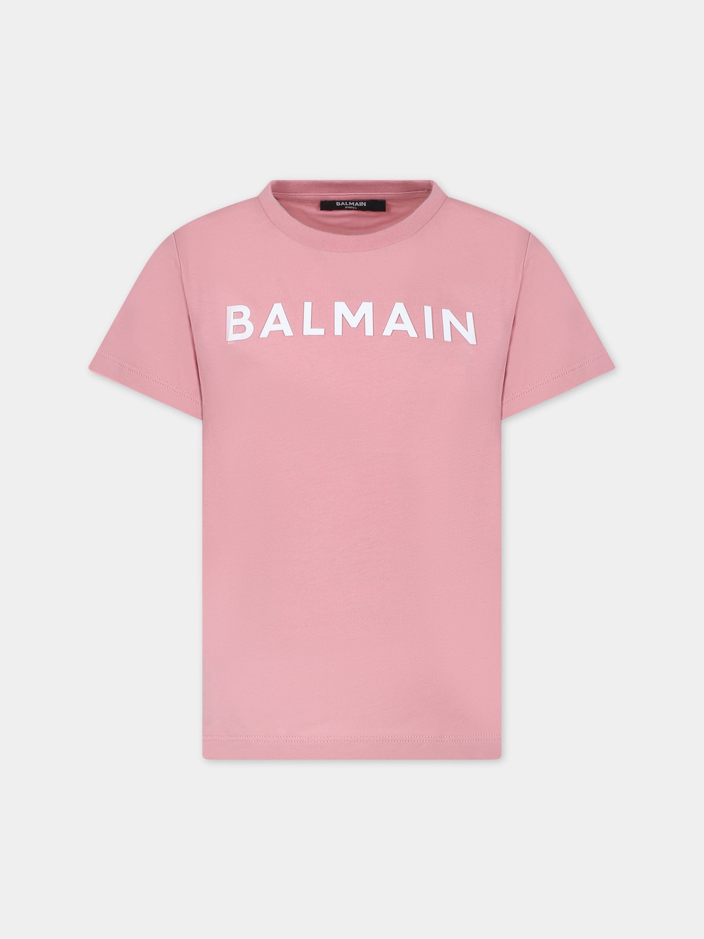 T-shirt rosa per bambina con logo,Balmain Kids,BT8B01 Z0057 521