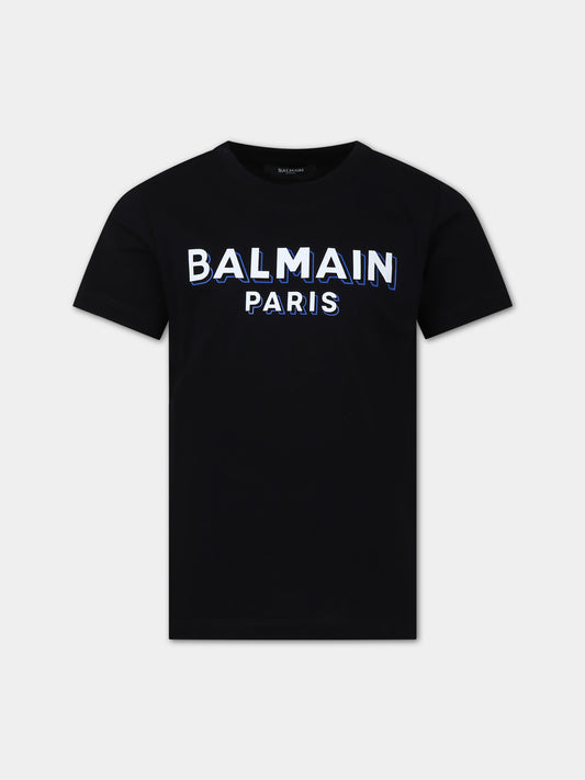 T-shirt nera per bambina con logo,Balmain Kids,BT8P01 Z0057 930
