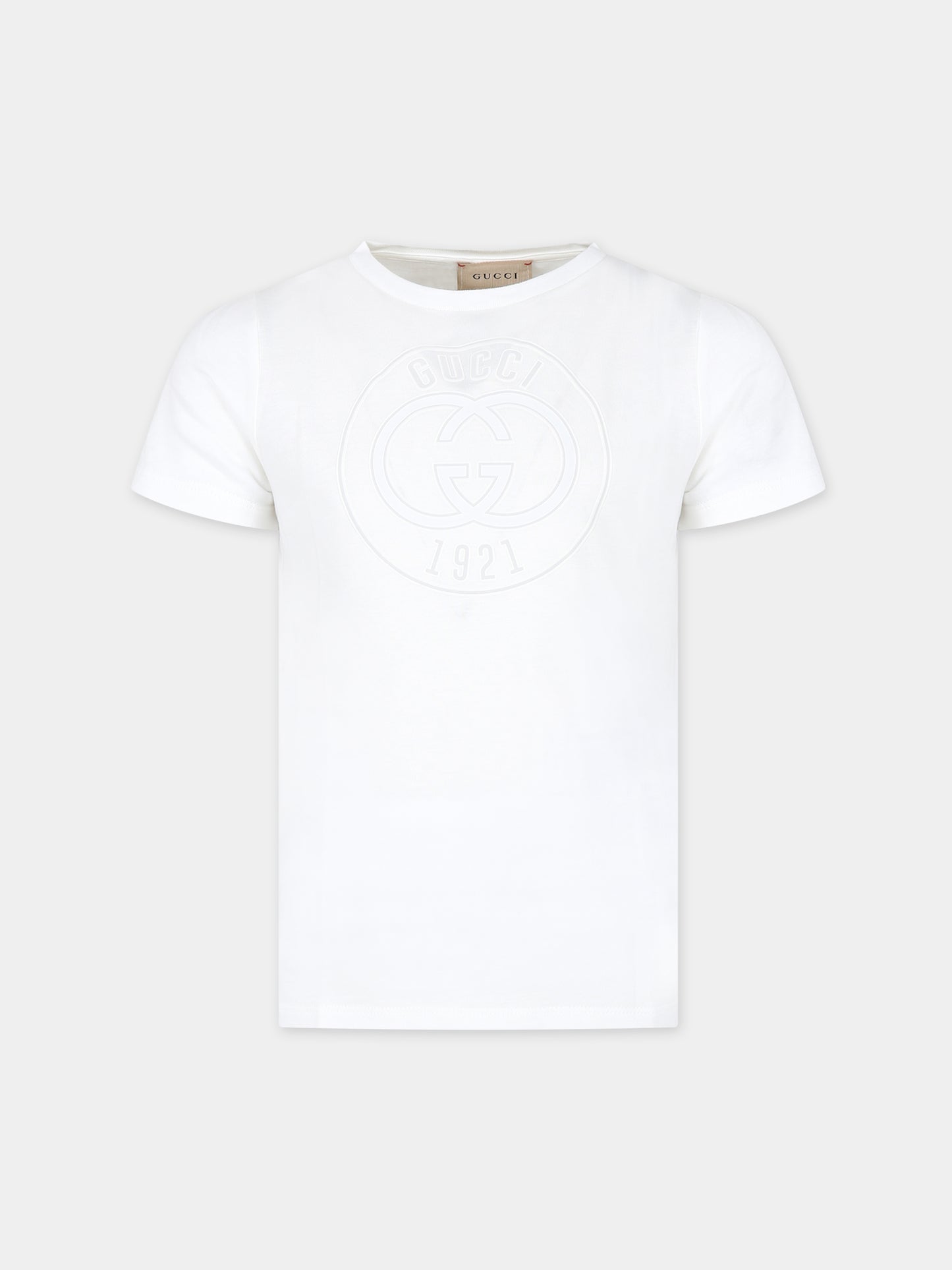 T-shirt bianca per bambini con logo Gucci 1921,Gucci Kids,547559 XJGJC 9214
