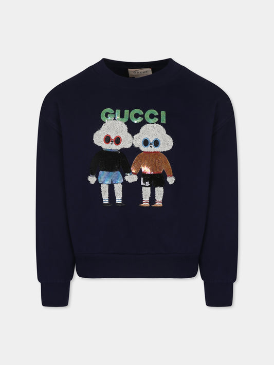 Felpa blu per bambina con cane Gucci,Gucci Kids,787335 XJGPD 4780
