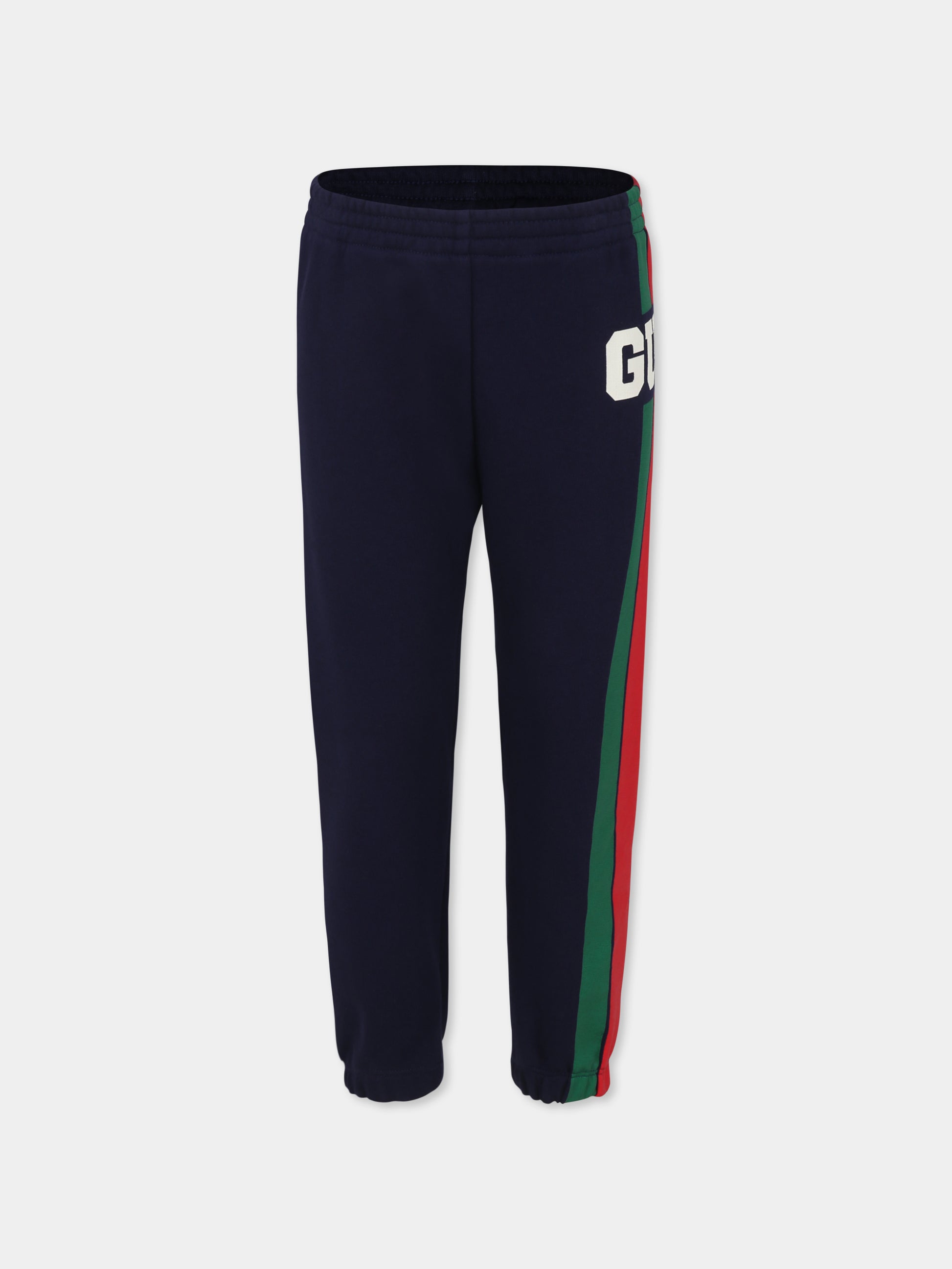 Pantaloni blu con dettaglio Web,Gucci Kids,791862 XJGOF 4392