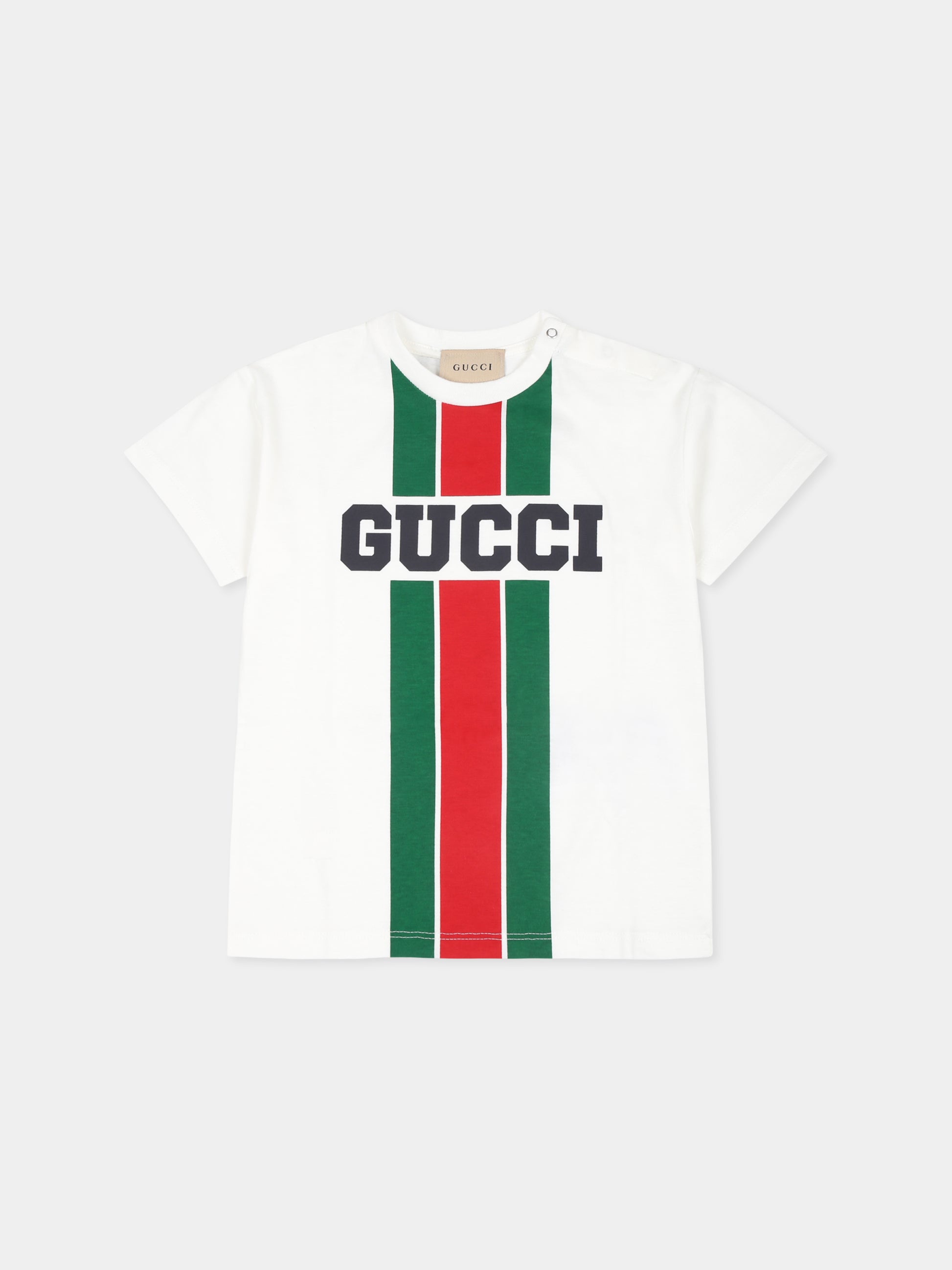 T-shirt bianca per neonato con logo,Gucci Kids,576871 XJGN7 9214