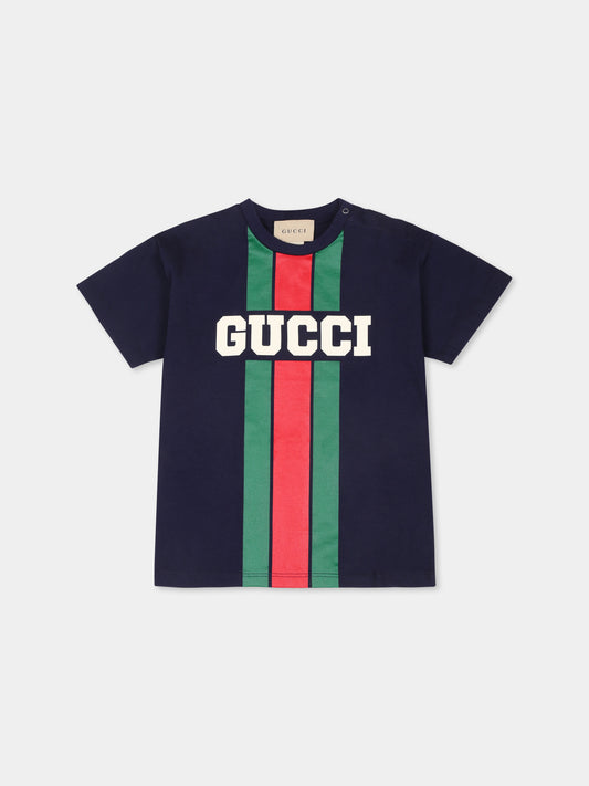 T-shirt blu per neonato con logo,Gucci Kids,576871 XJGN7 4392