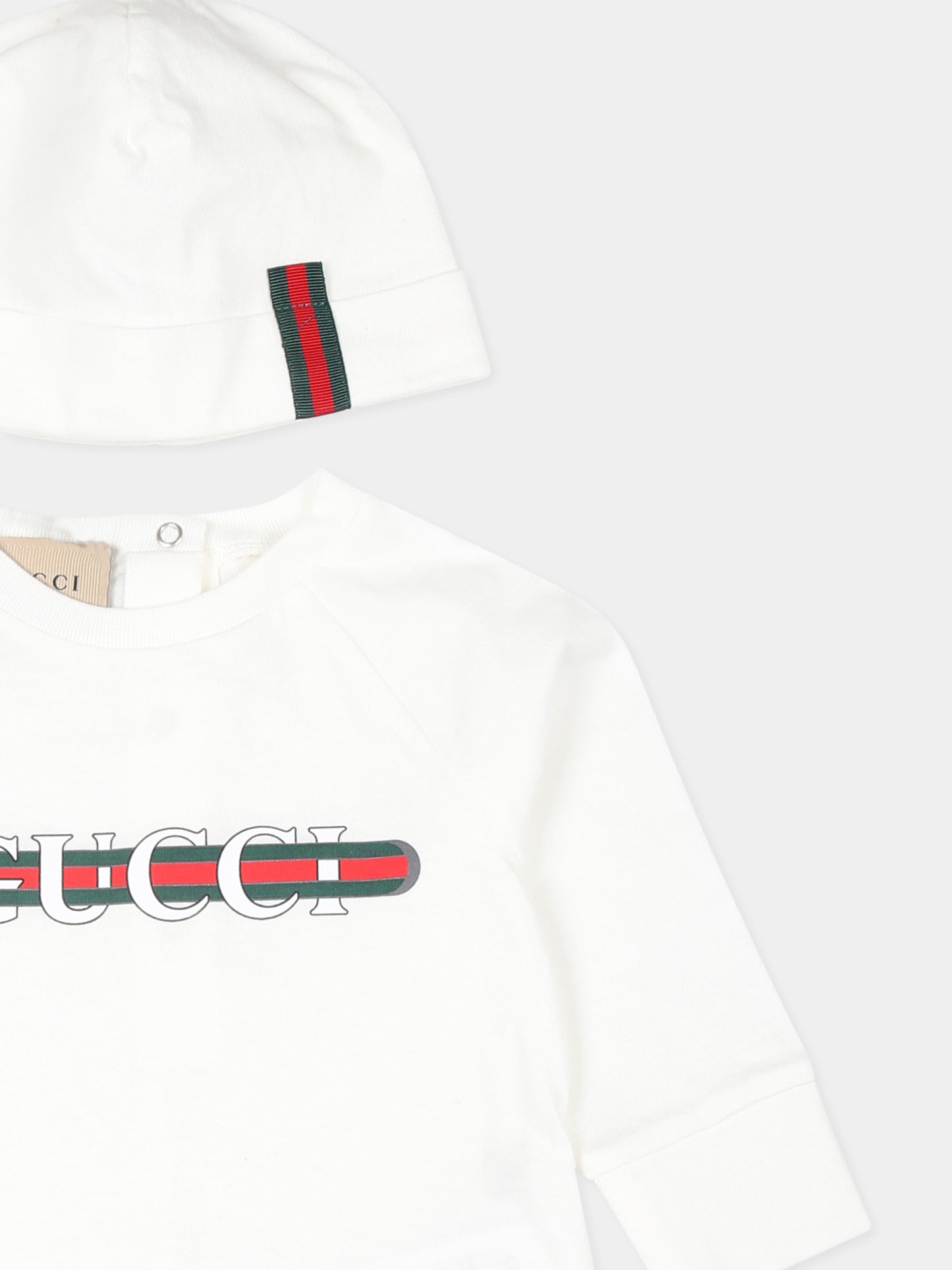 Set tutina bianco per neonati con logo,Gucci Kids,793521 XJGPI 9214