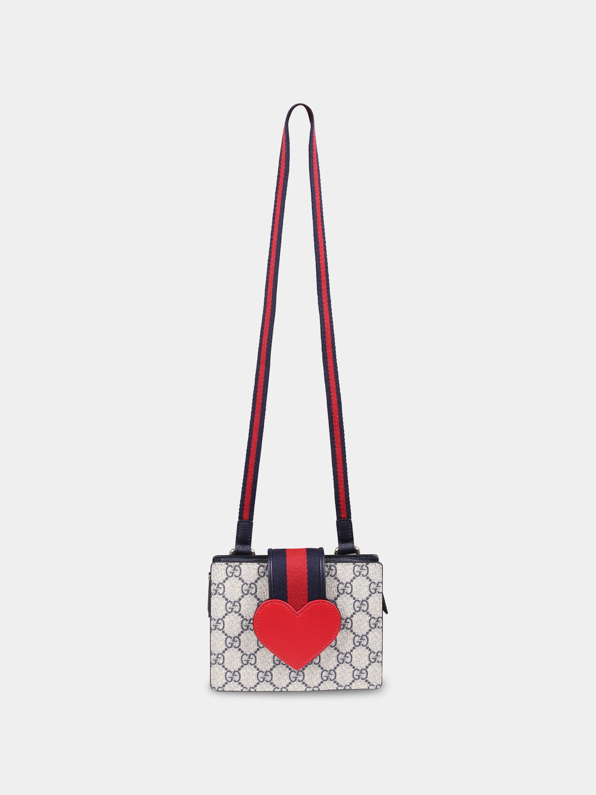Borsa beige per bambina con dettaglio Web e cuore,Gucci Kids,793830 KAAAP 9774