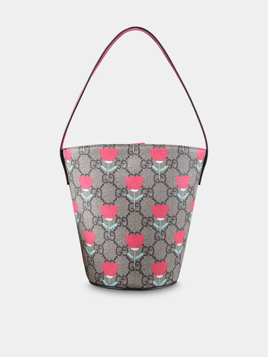Borsa beige per bambina con GG e fiori,Gucci Kids,752356 FADK8 9777