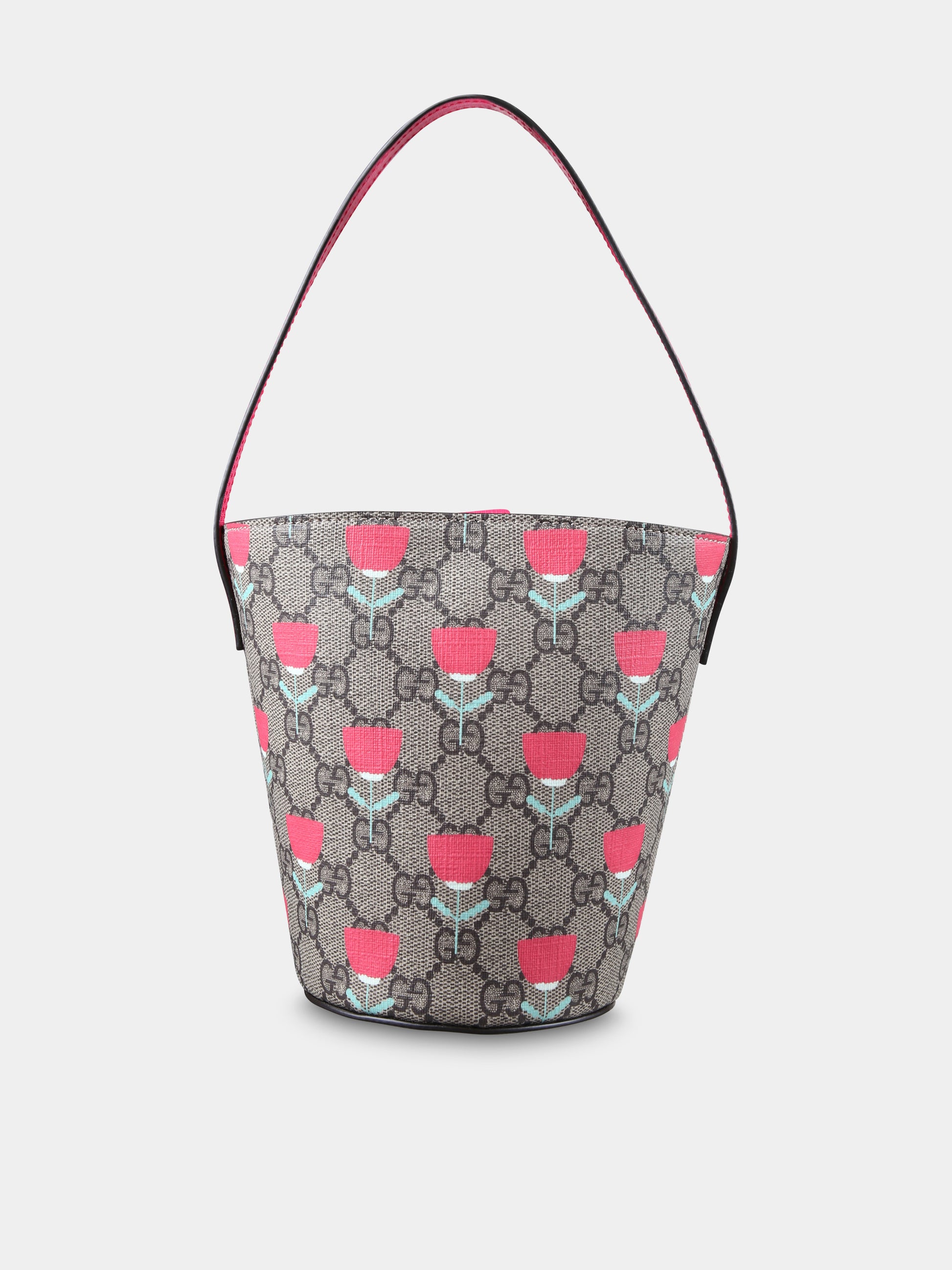 Borsa beige per bambina con GG e fiori,Gucci Kids,752356 FADK8 9777