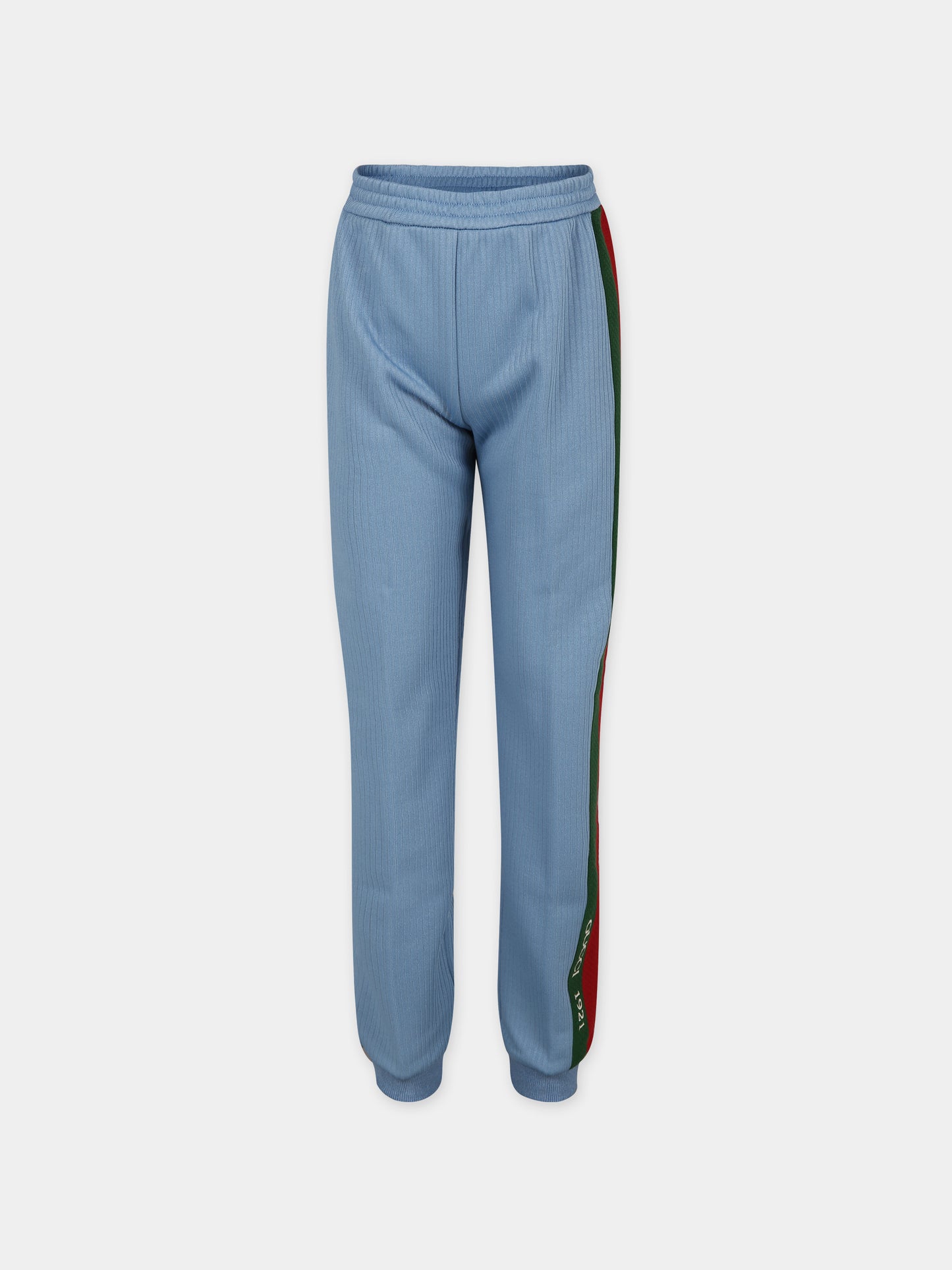 Pantaloni celesti per bambini con dettaglio Web,Gucci Kids,781513 XJGIZ 4565