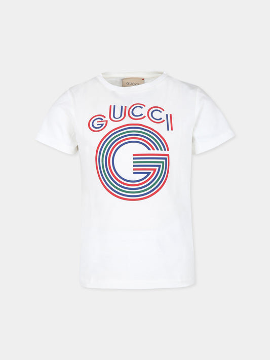 T-shirt bianca per bambini con logo,Gucci Kids,547559 XJGN9 9214
