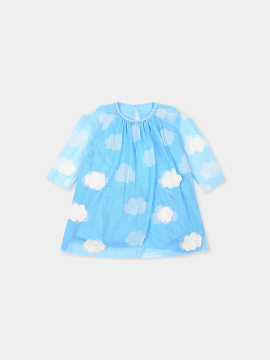 Vestito azzurro per neonata con nuvole,Stella Mccartney Kids,TV1110 Z2108 630BC