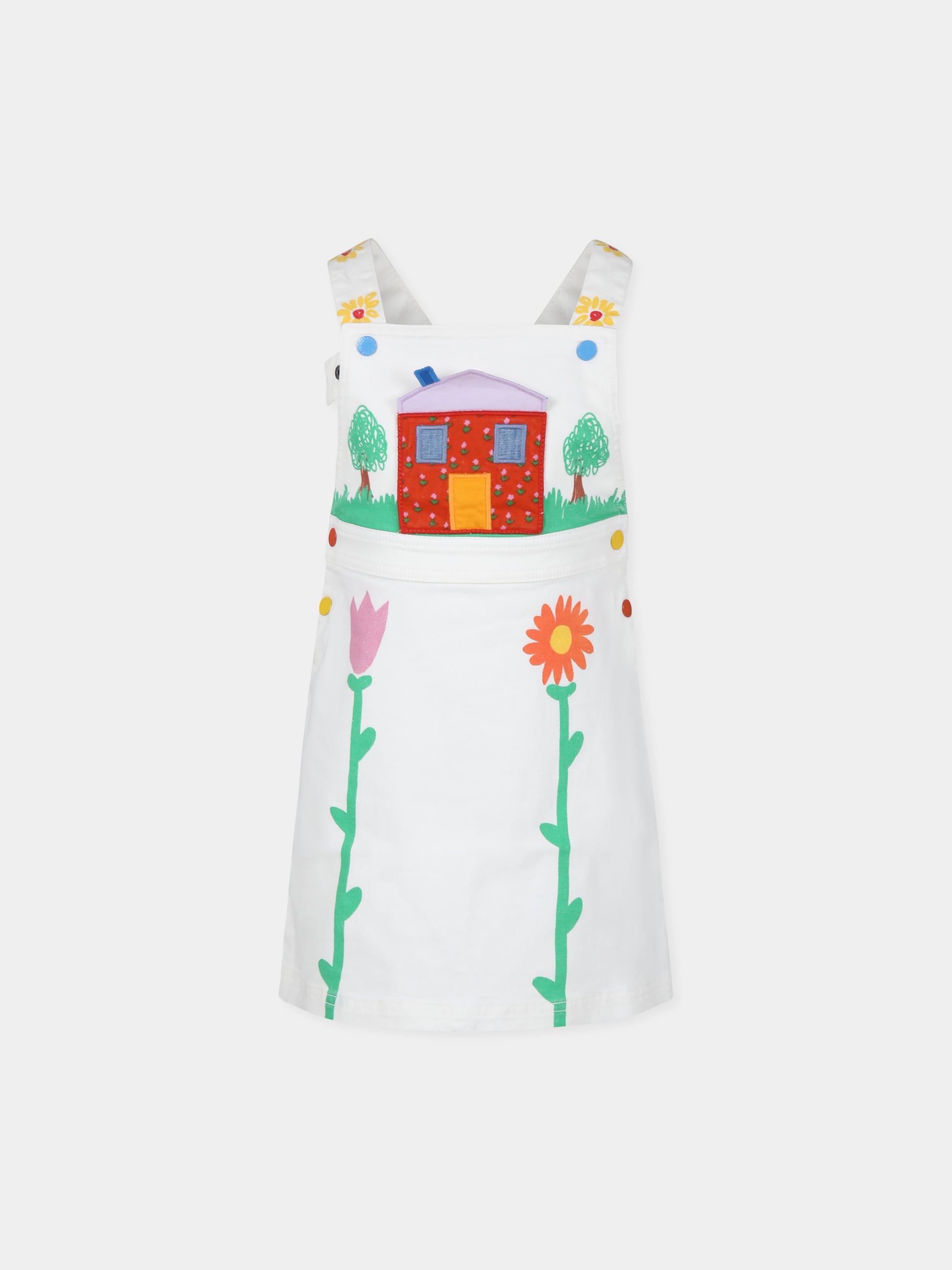 Salopette bianca per bambina con fiori e case,Stella Mccartney Kids,TV1A32 Z0156 101