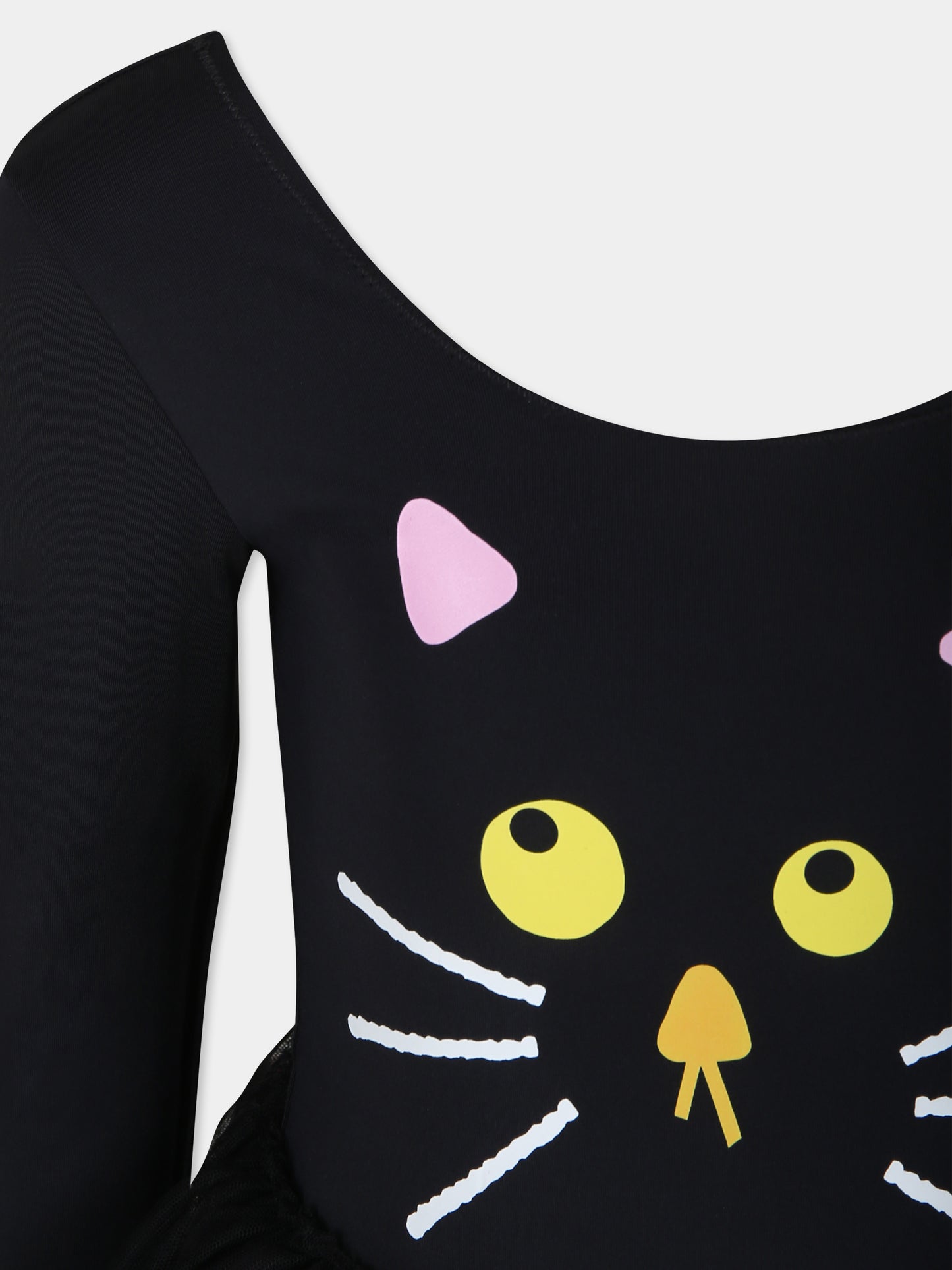 Vestito nero per bambina con stampa gatto,Stella Mccartney Kids,TV1D10 Z0157 930