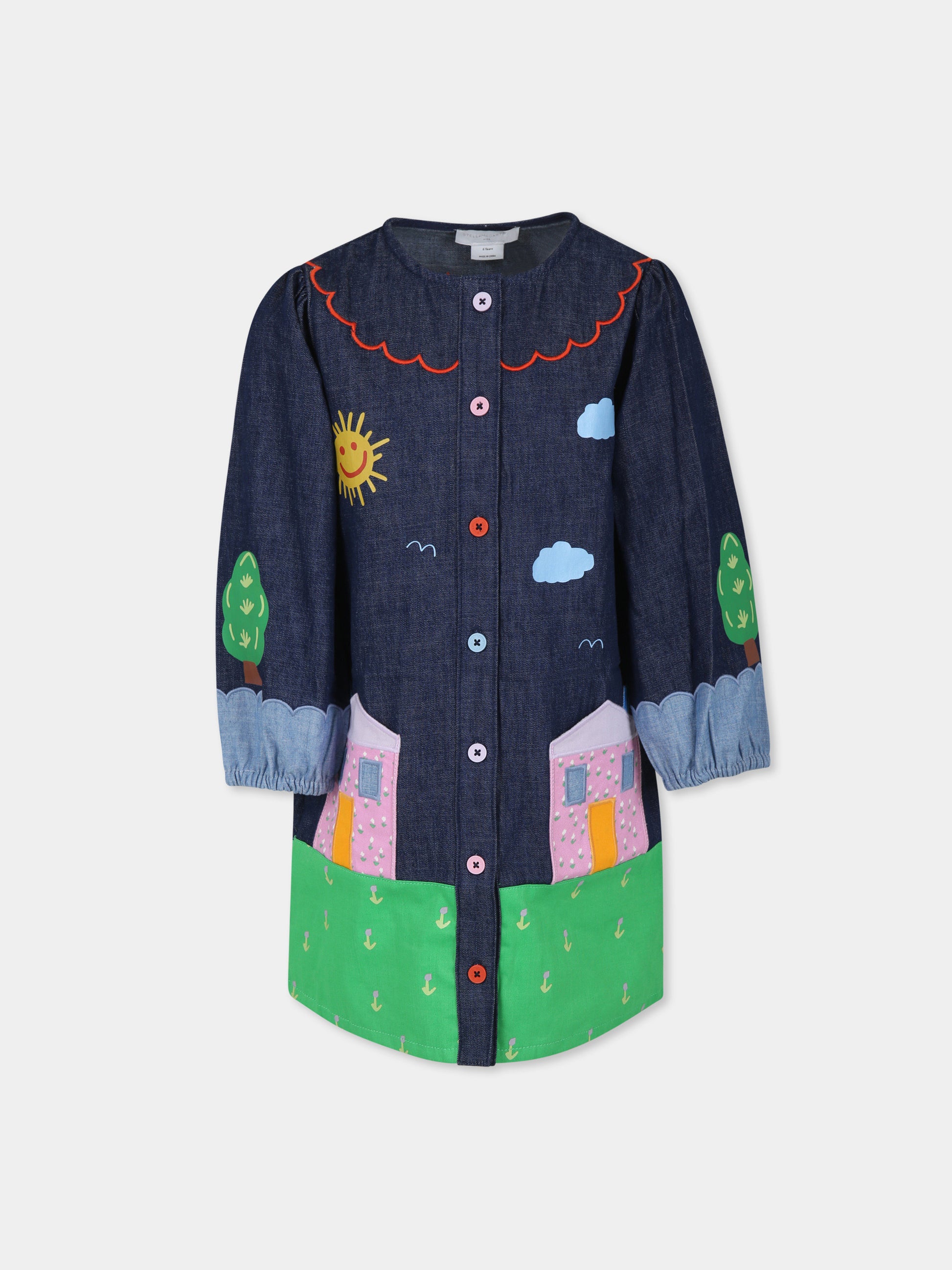 Vestito in denim blu con casette per bambina,Stella Mccartney Kids,TV1E50 Z0522 666