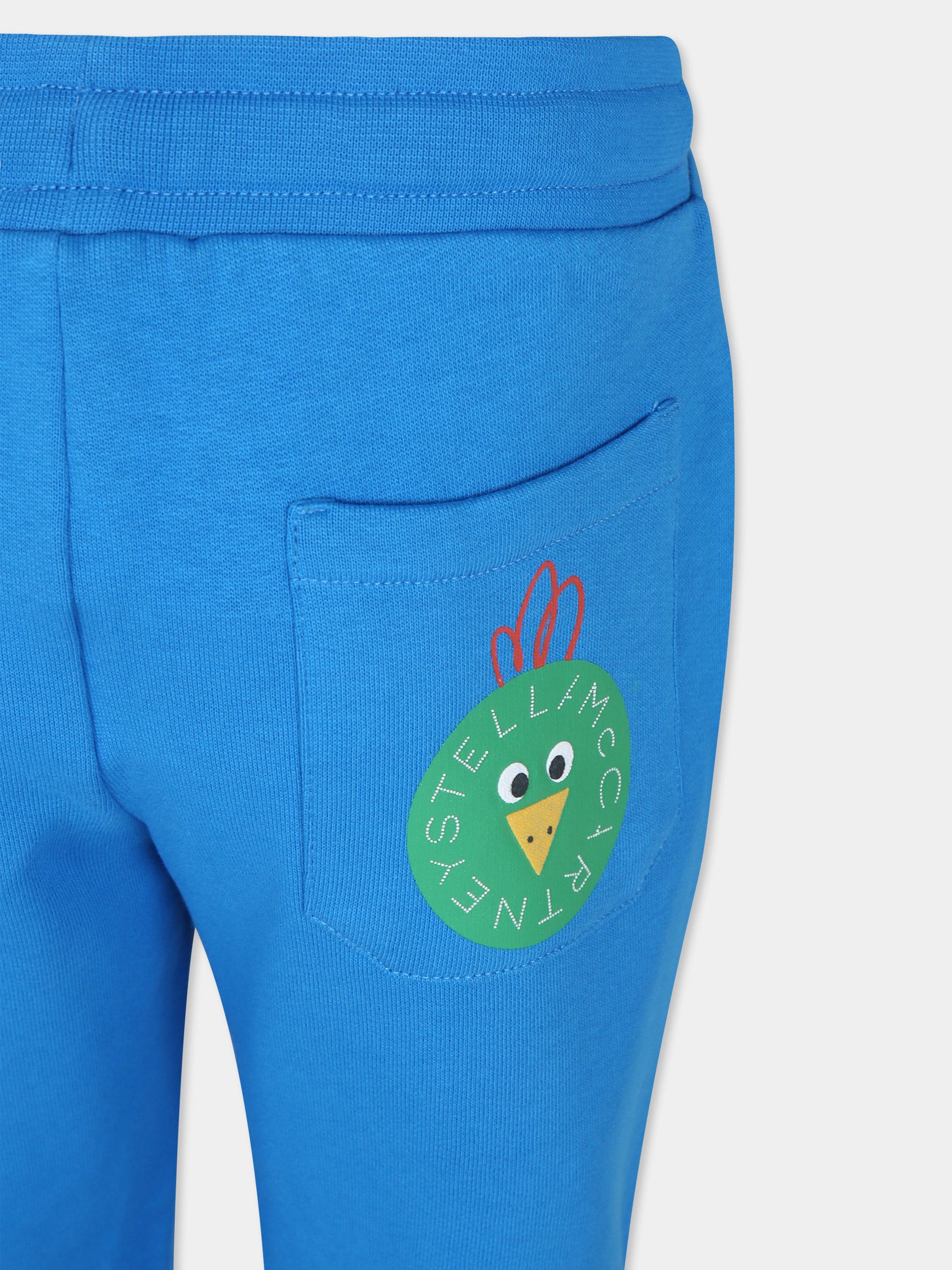 Pantaloni azzurri per bambino con stampa gallo,Stella Mccartney Kids,TV6Q50 Z0453 612