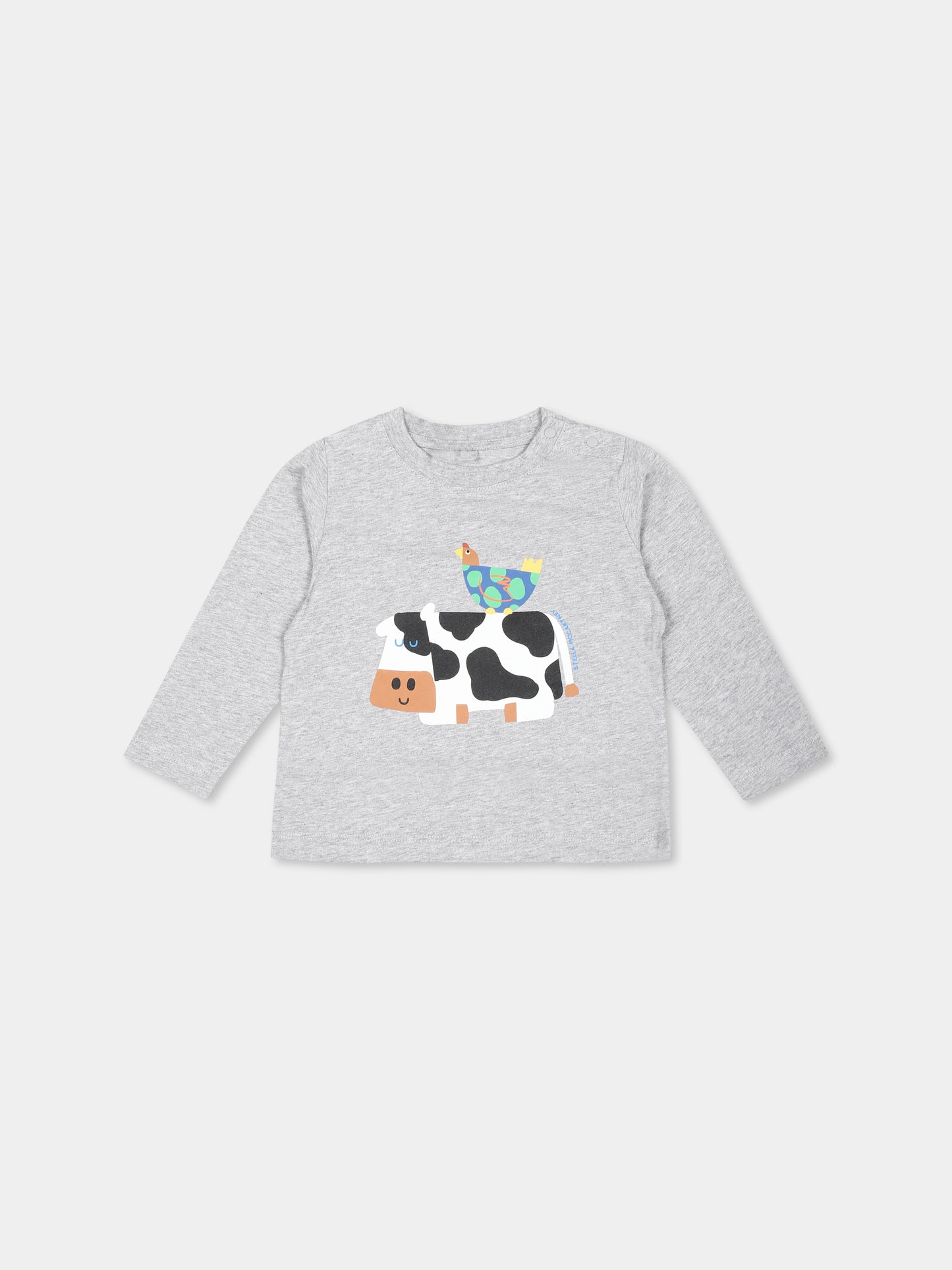 T-shirt grigia per neonati con stampa mucca,Stella Mccartney Kids,TV8590 Z0434 807